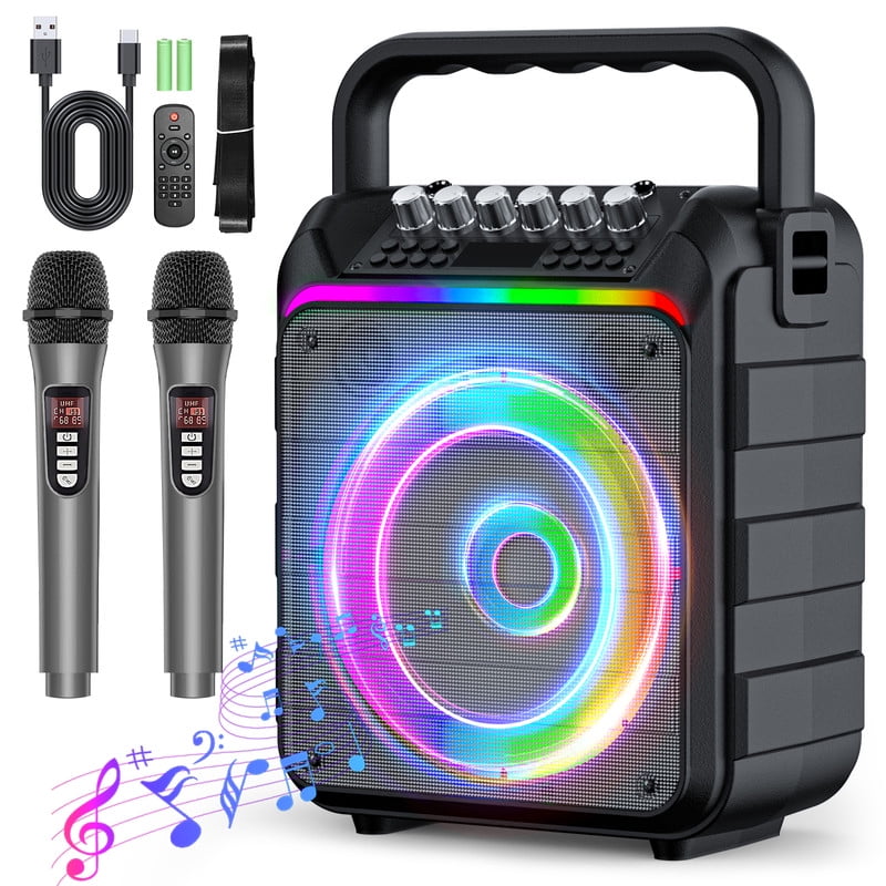 Karaoke Machine for Adults Kids - Portable Wireless Bluetooth Speaker with 2 Wireless Microphones, Supports for TWS, USB, FM, AUX in, TF Card, for Party, Meeting