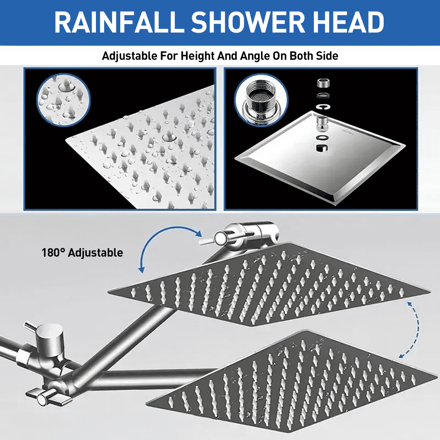 10" Rain Shower Head, Handheld Spray Combo 5 Settings Adjustable High Pressure Dual Showerhead Silver Chrome