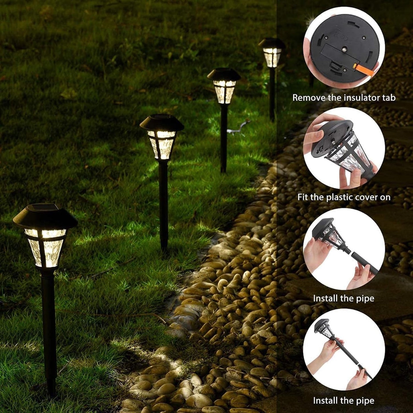 SidewalkPatio12 Pack Solar Pathway Lights Outdoor Waterproof Garden Walkway Lights LED Landscape Lighting Auto On/Off Dusk to Dawn for PathwayLawnYard - Warm White
