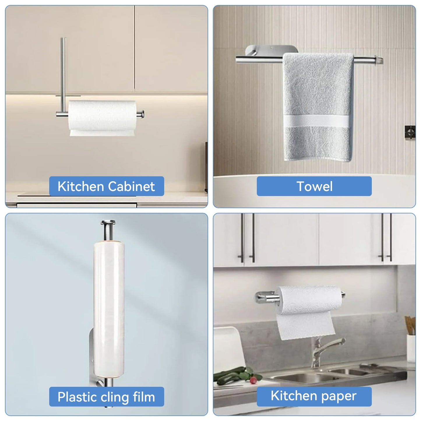 TORIO Rustproof Stainless Steel Paper Towel Holder,Self-Adhesive & Screw Mount, Modern Design for Kitchen & Bathroom