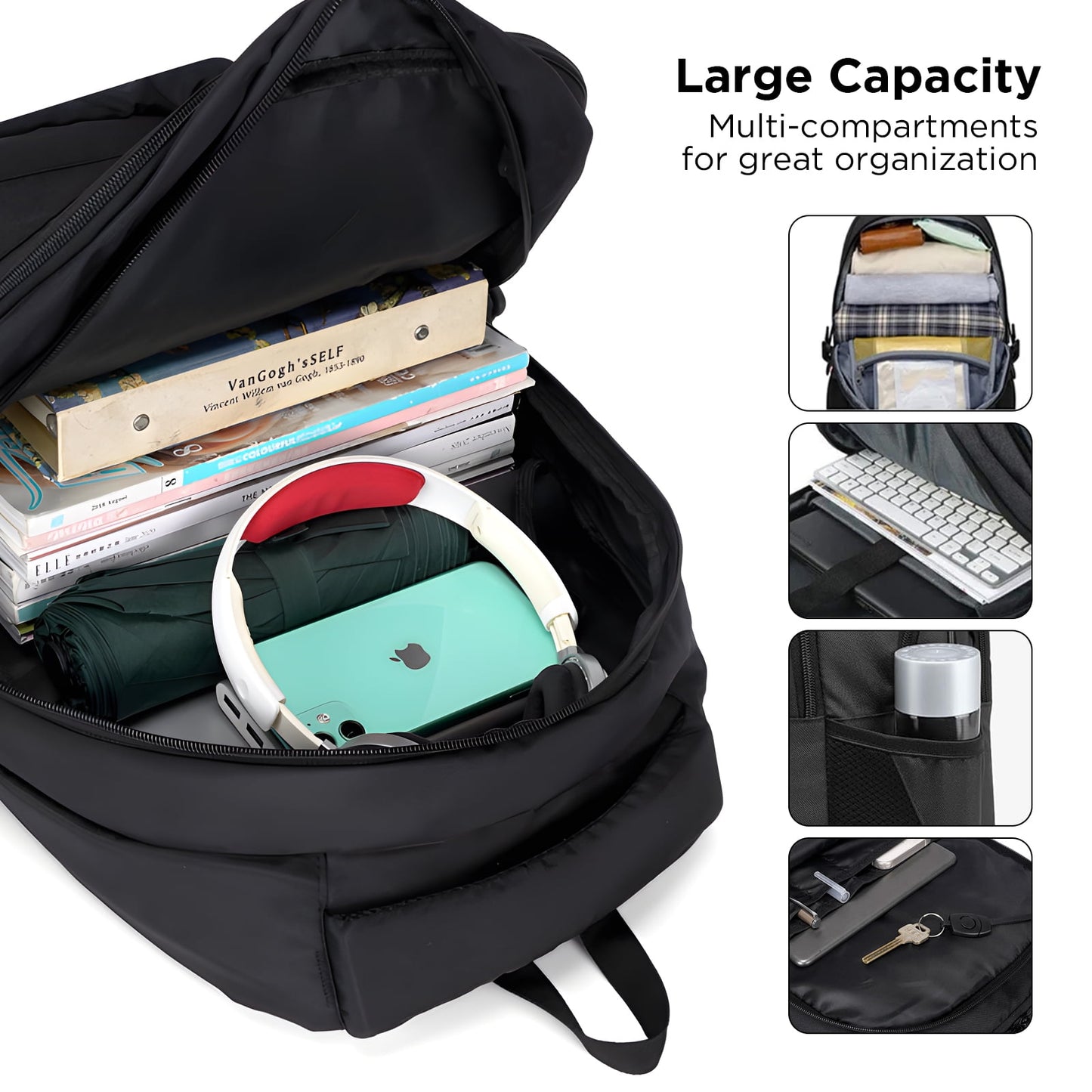Kailwokk Travel Laptop Backpack for Men, 21" Large Waterproof Anti Theft Business Bag with USB Port, Black