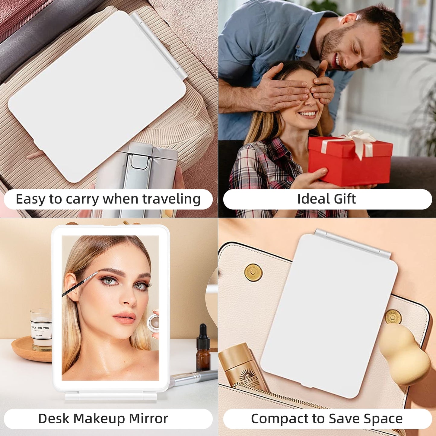 TORIO Portable Makeup Mirror with 72 LED Lights, USB Rechargeable, 3 Adjustable Light Settings – Perfect for Travel, Home, and Makeup Application