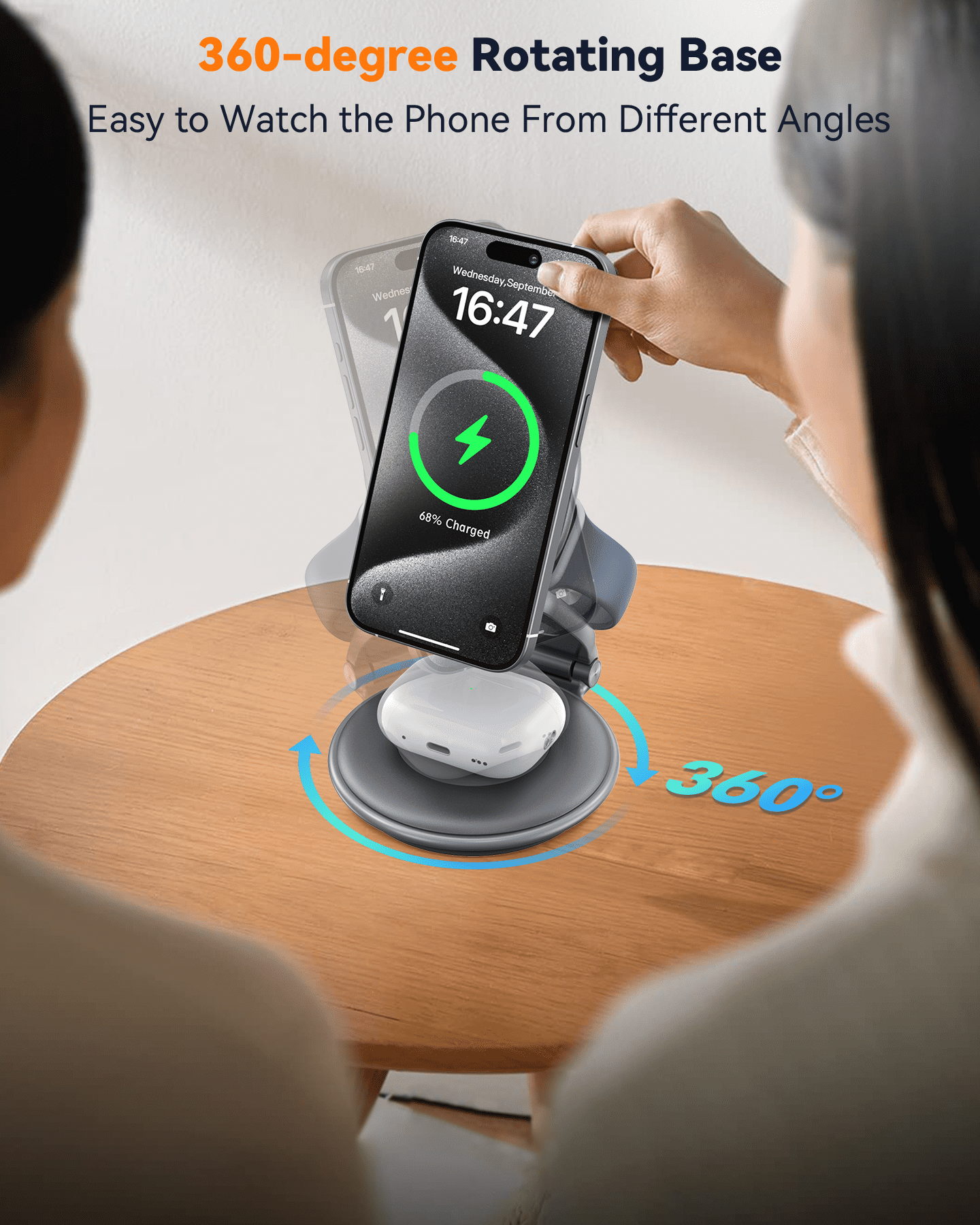 Magnetic Wireless Charger for Apple Devices - Foldable 3 in 1 Fast Charging Station for iPhone 15 14 13 12 Pro/Max/Plus/Mini, AirPods Pro/3/2, iWatch 9/8/7/6/SE/5/4/3/2(Grey)