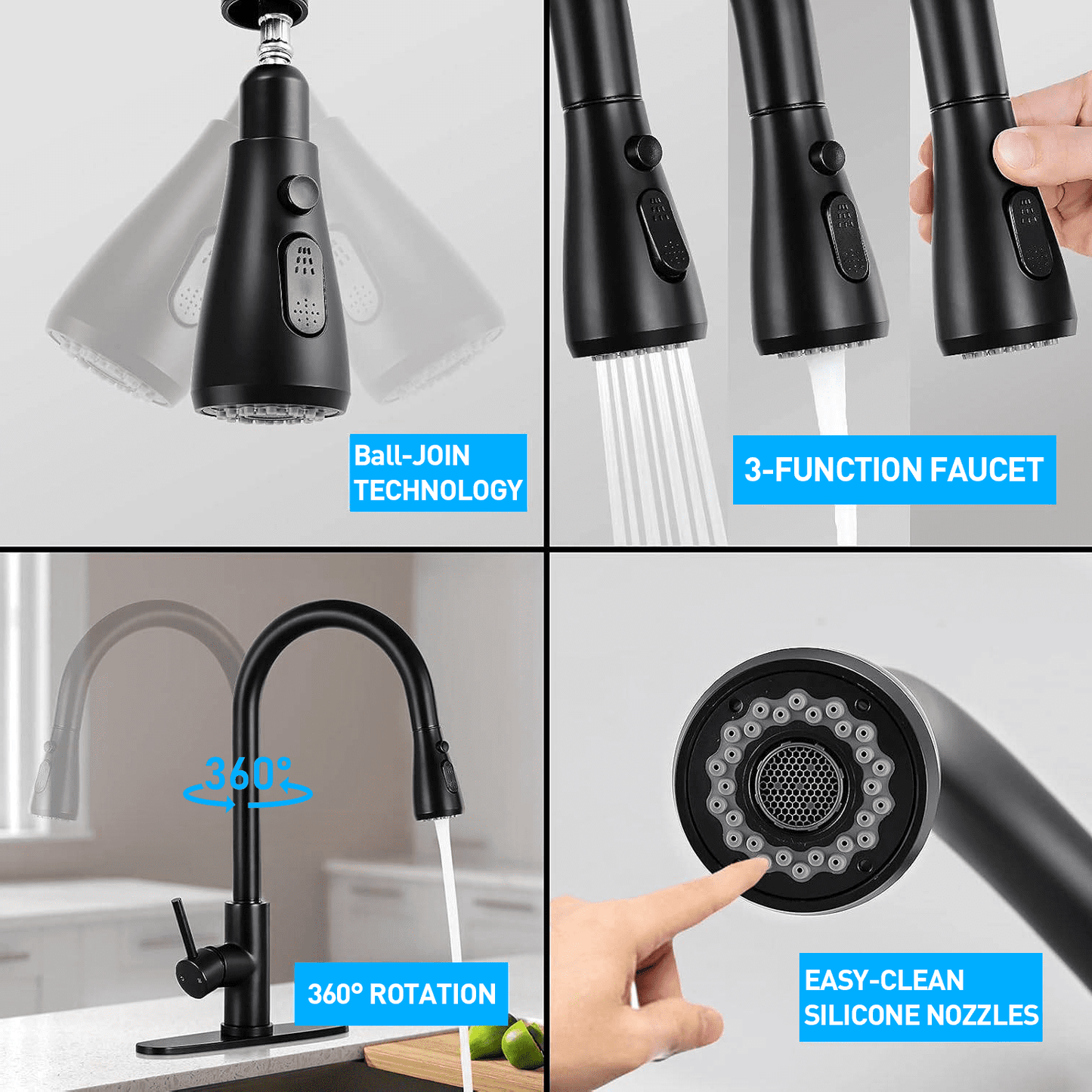 AMBLER Kitchen Faucet with Pull Down Sprayer, Kitchen Sink Faucet Two Water Flow Modes for Farmhouse Camper Laundry Utility Rv Wet Bar(Black)