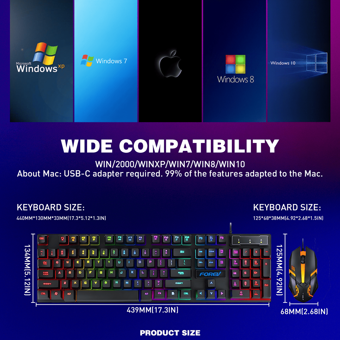Wired Mechanical Gaming Keyboard - Portable RGB Backlit 104 Keys Mini Wired Office Keyboard with Mouse Combo
