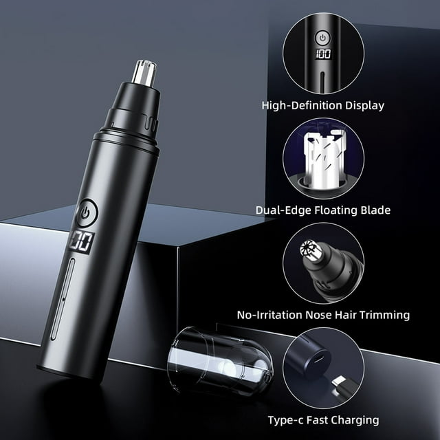 Nose Hair Trimmer, Rechargeable Nose Hair Trimmer for Men Women, IPX7 Waterproof, Detachable Head, Easy to Clean, Portable Travel Size Nose Trimmer