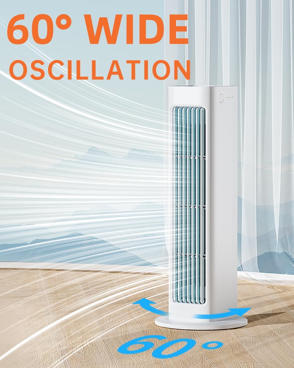Oscillating Small Tower Fan - Bladeless Desk Fan with Remote Control Strong Wind Ultra Quiet Fan for Office 3000mHA USB C Small Office Fan with 3-Speed Bedroom