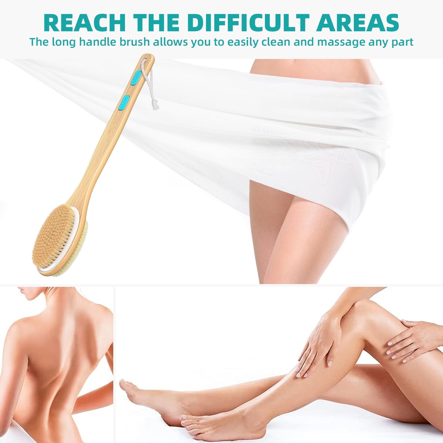 Torio Long Handled,Shower Brush with Dual Sided Massage Head Deep Clean and Relaxation for All Ages