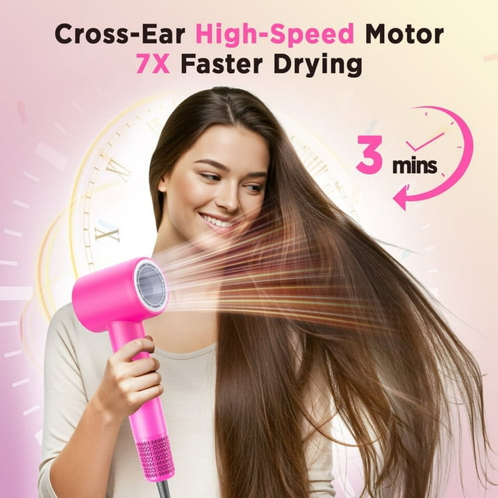 detects motiond Hair Dryer, 110000 RPM Ionic Travel Blow Dryer Mothers Day Gifts for Women, Pink