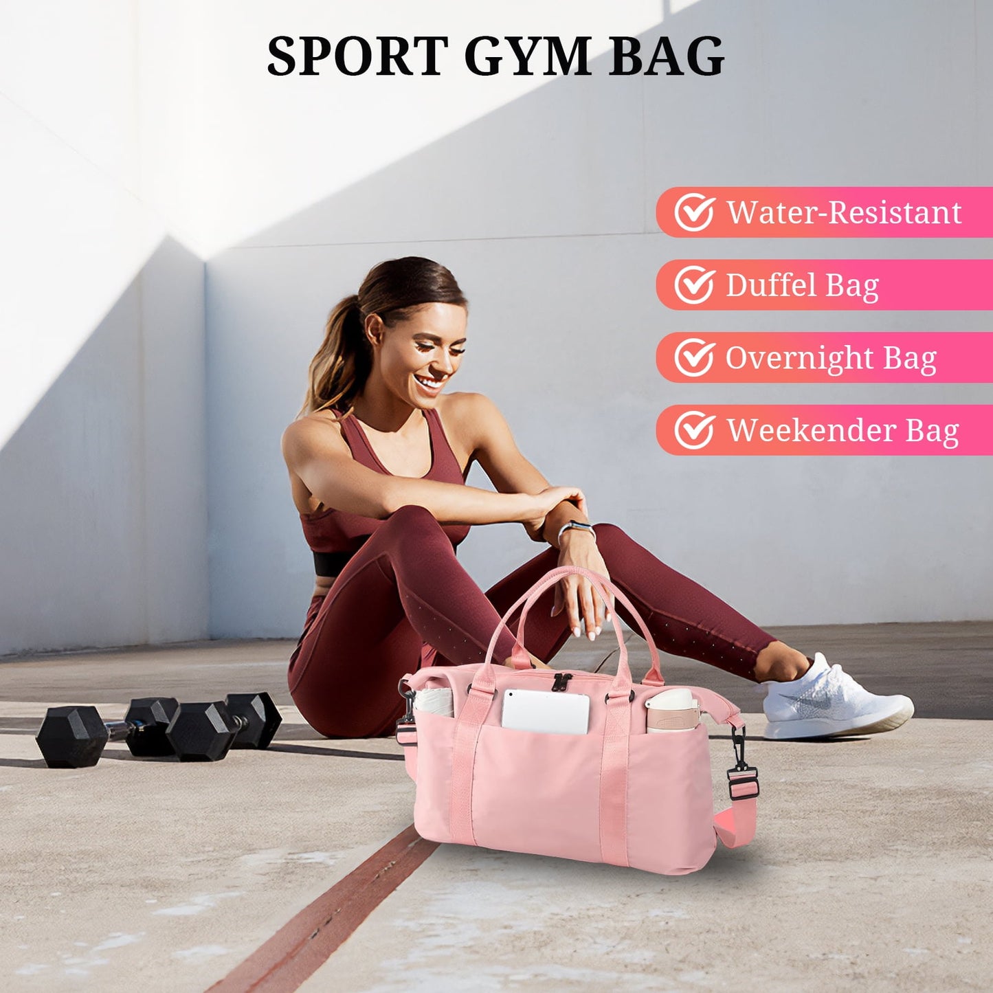 Travel Duffle Bag - Foldable Gym Bag for Women Men, Weekend Bag with Wet Pocket, Hospital Bags for Labor and Delivery, Airplane Travel Essentials for Flying(Pink)
