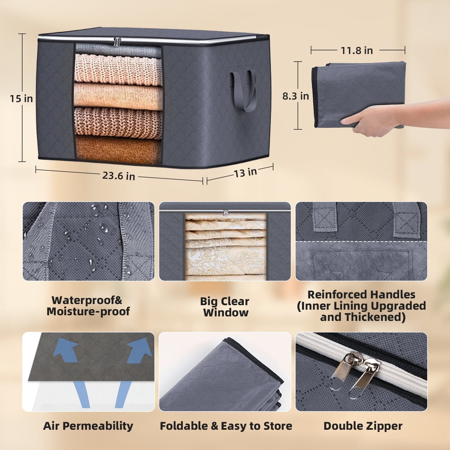 Large Capacity Foldable Storage Bag, Eco-Friendly, Waterproof Organizing Bin for Clothes, Bedding & Seasonal Storage