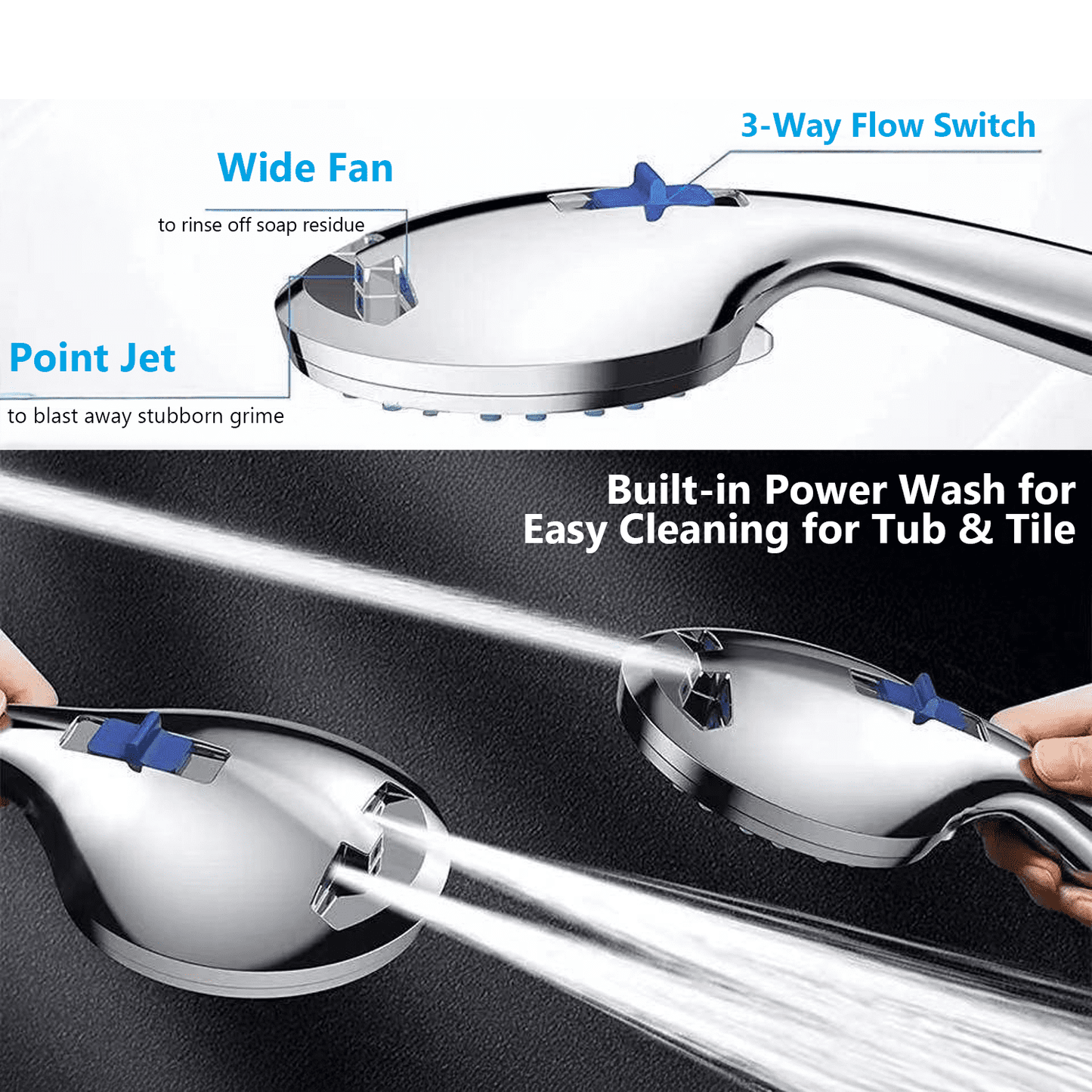 ATUPEN 4'' Shower Head with Handheld,High Pressure 7 Spray Mode Chrome Showerhead Clean Tub,Tile & Pets