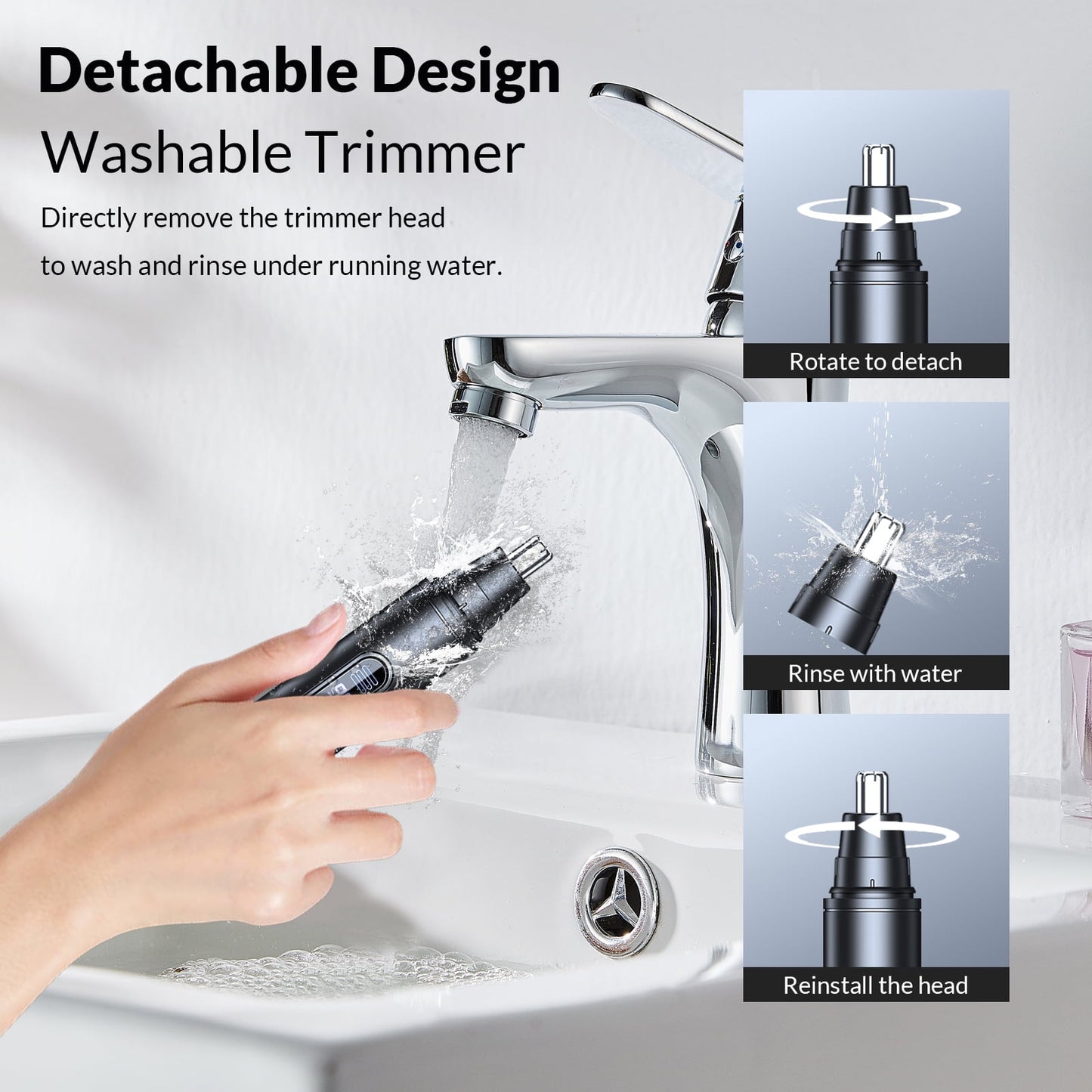 Ear and Nose Hair Trimmer for Men Women, Painless USB Rechargeable Nose Hair Trimmer Clipper, Waterproof Dual Edge Blades Nasal Trimmer Nose Clippers for Easy Cleansing (Black)