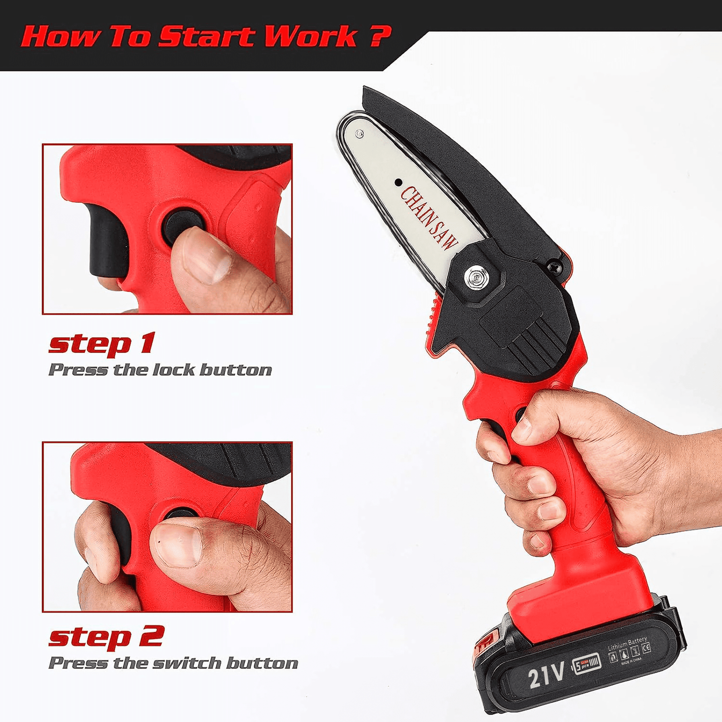 ATUPEN Mini 4” Battery Powered Chainsaw, 21V 1500mAh, Cordless, Lightweight, Safety Features