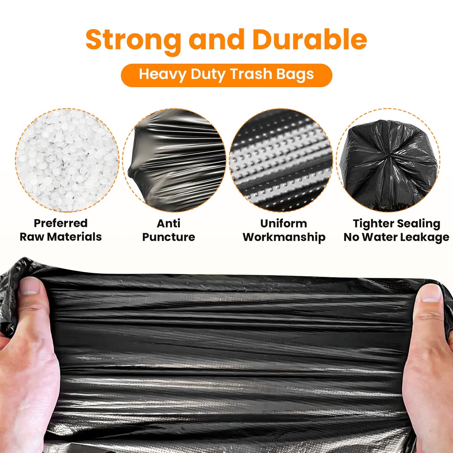 50-55 Gallon Large Trash Bags, 50 Count Heavy Duty Black Garbage Bags for Office, Waste, Lawn and Leaf, 1.5 Mil