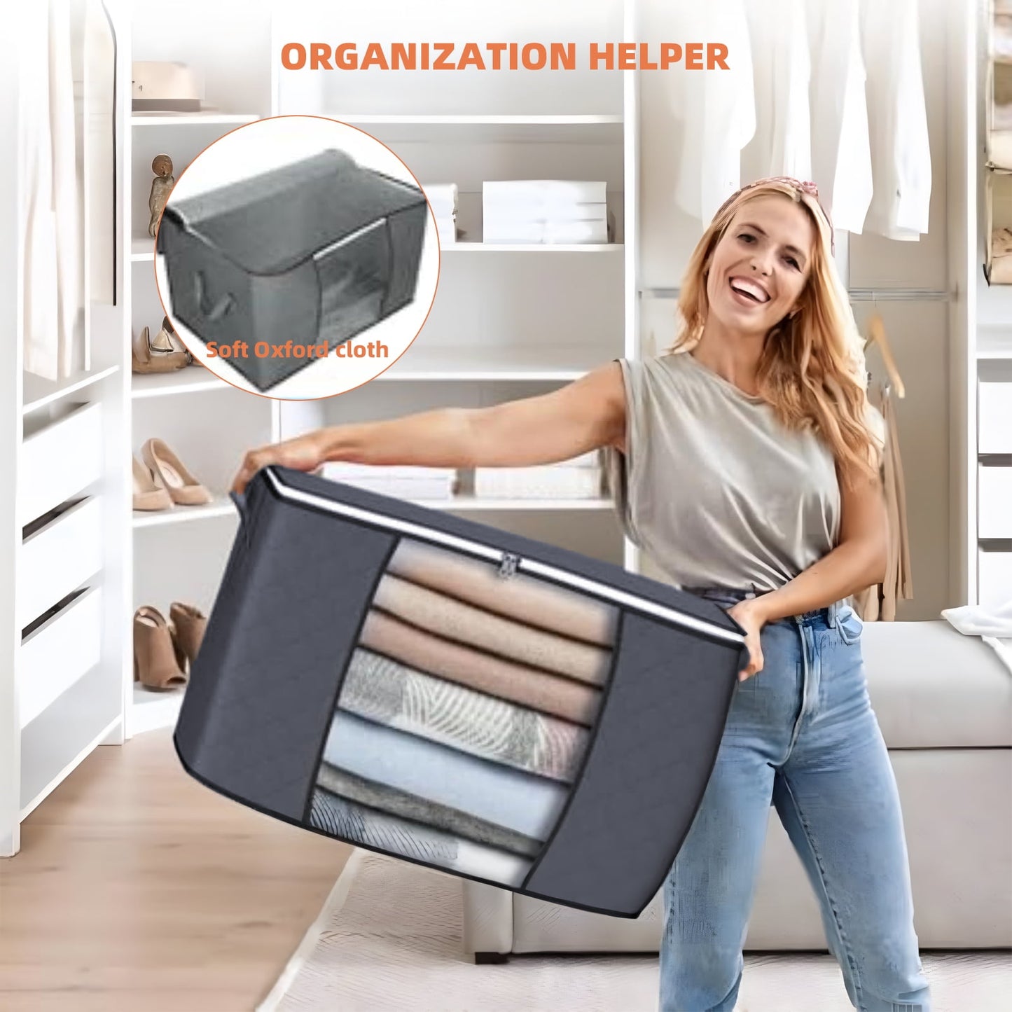 Large Capacity Foldable Storage Bag, Eco-Friendly, Waterproof Organizing Bin for Clothes, Bedding & Seasonal Storage
