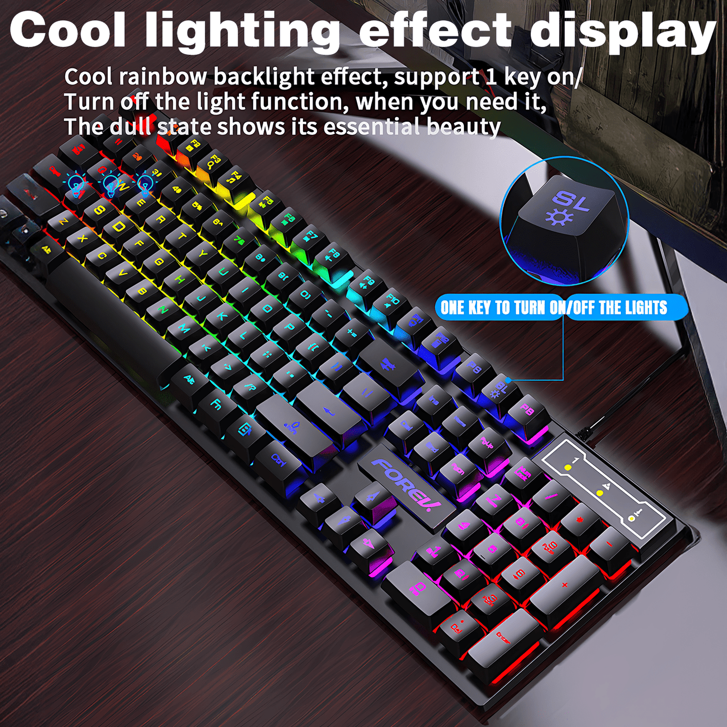 Wired Mechanical Gaming Keyboard - Portable RGB Backlit 104 Keys Mini Wired Office Keyboard with Mouse Combo