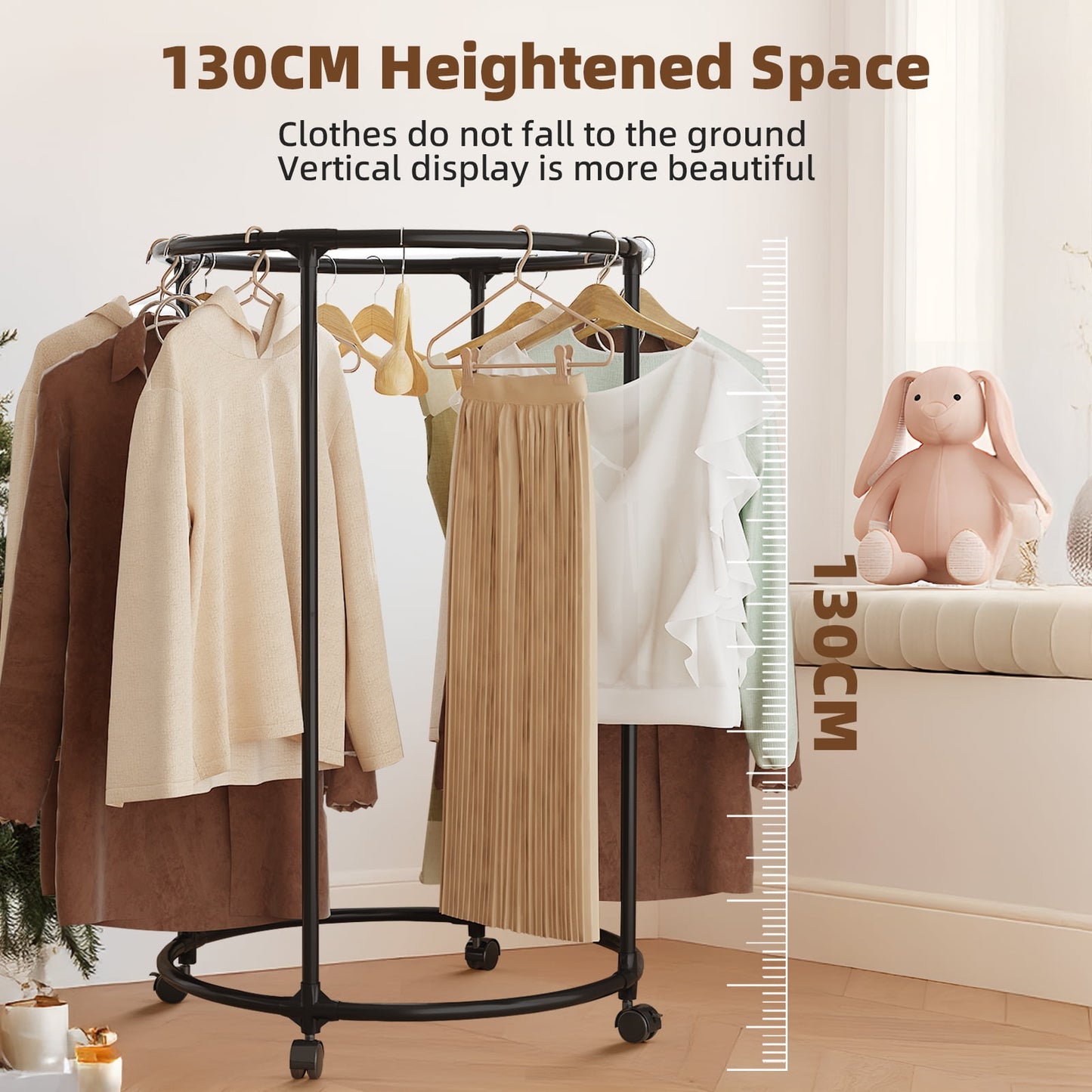 Clothing Garment Rack,Round Clothes Rack with 360¡ãRotation 4 Wheels,Floor-Standing Metal Clothes Organizer for Easy Storage
