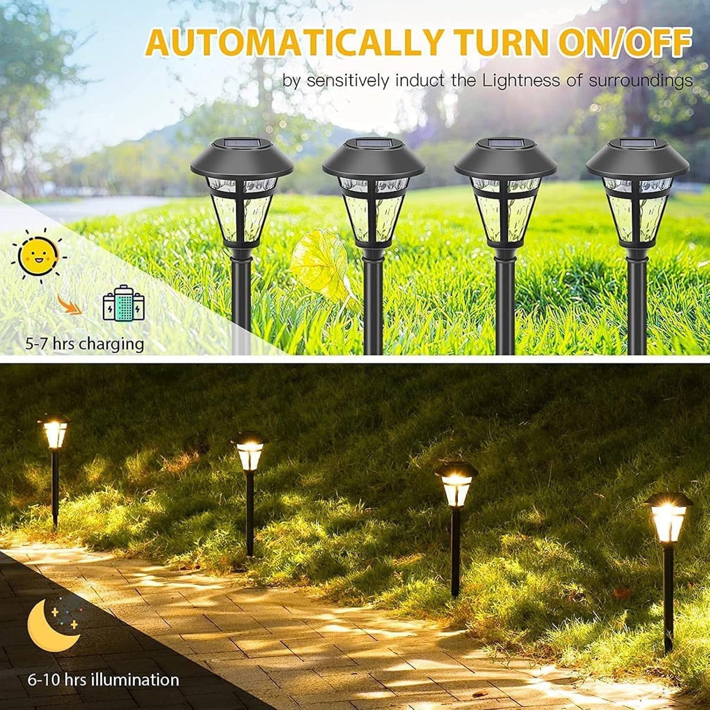 SidewalkPatio12 Pack Solar Pathway Lights Outdoor Waterproof Garden Walkway Lights LED Landscape Lighting Auto On/Off Dusk to Dawn for PathwayLawnYard - Warm White