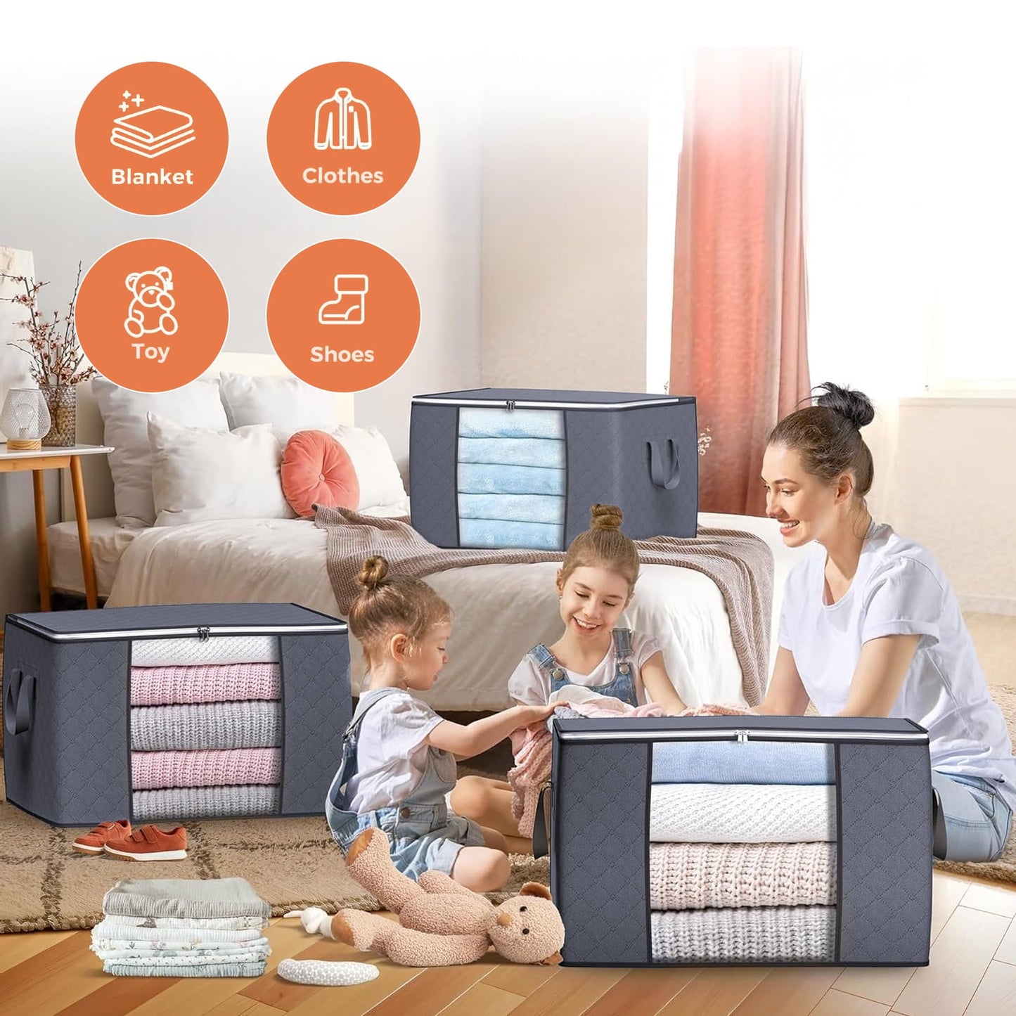 Large Capacity Foldable Storage Bag, Eco-Friendly, Waterproof Organizing Bin for Clothes, Bedding & Seasonal Storage