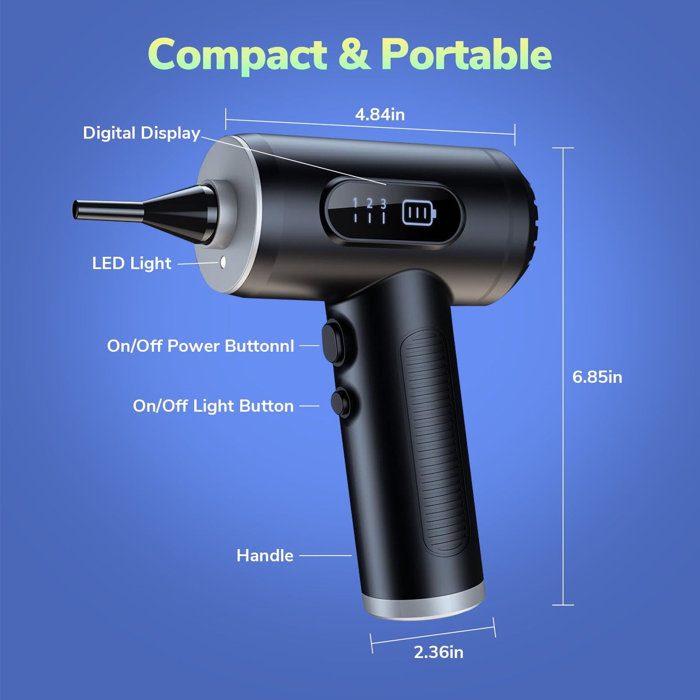 TORIO Electric Air Duster, Powerful Compressed Air Blower for Electronics, Car Interior, Pet Hair, and Home Cleaning
