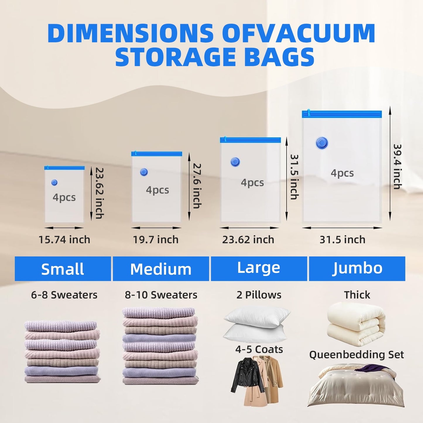 TORIO Electric Vacuum Storage Bags, 2-Layer Seal Design with Pump, Space-Saving for Clothes, Bedding, and Travel