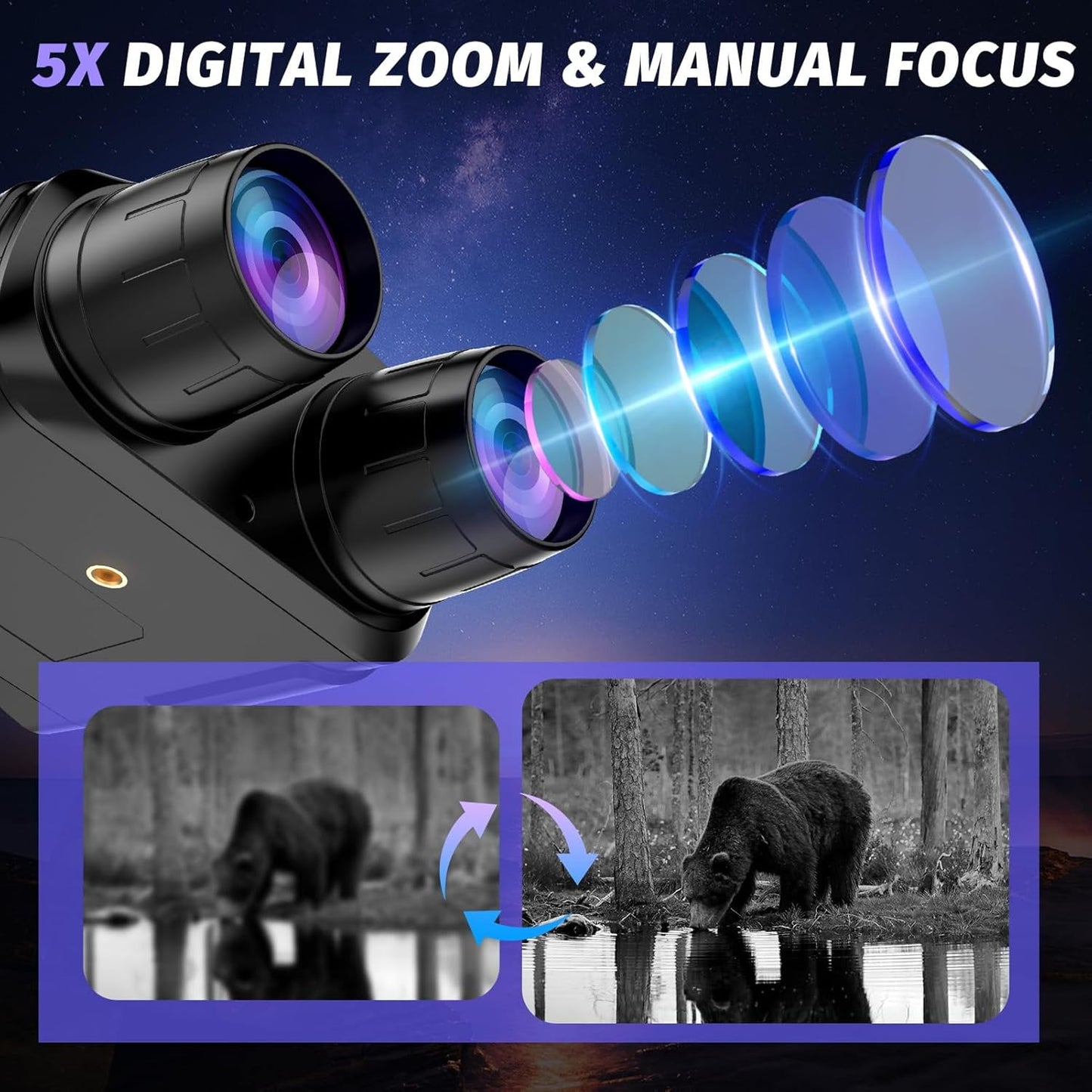 Night Vision Goggles, 4" HD Screen Binoculars, 4K Night Vision Binoculars, 4000mAh Battery Gray, 9 Gear Infrared with 32GB TF Card, 10X Digital NightVision for Adults(Colorful)