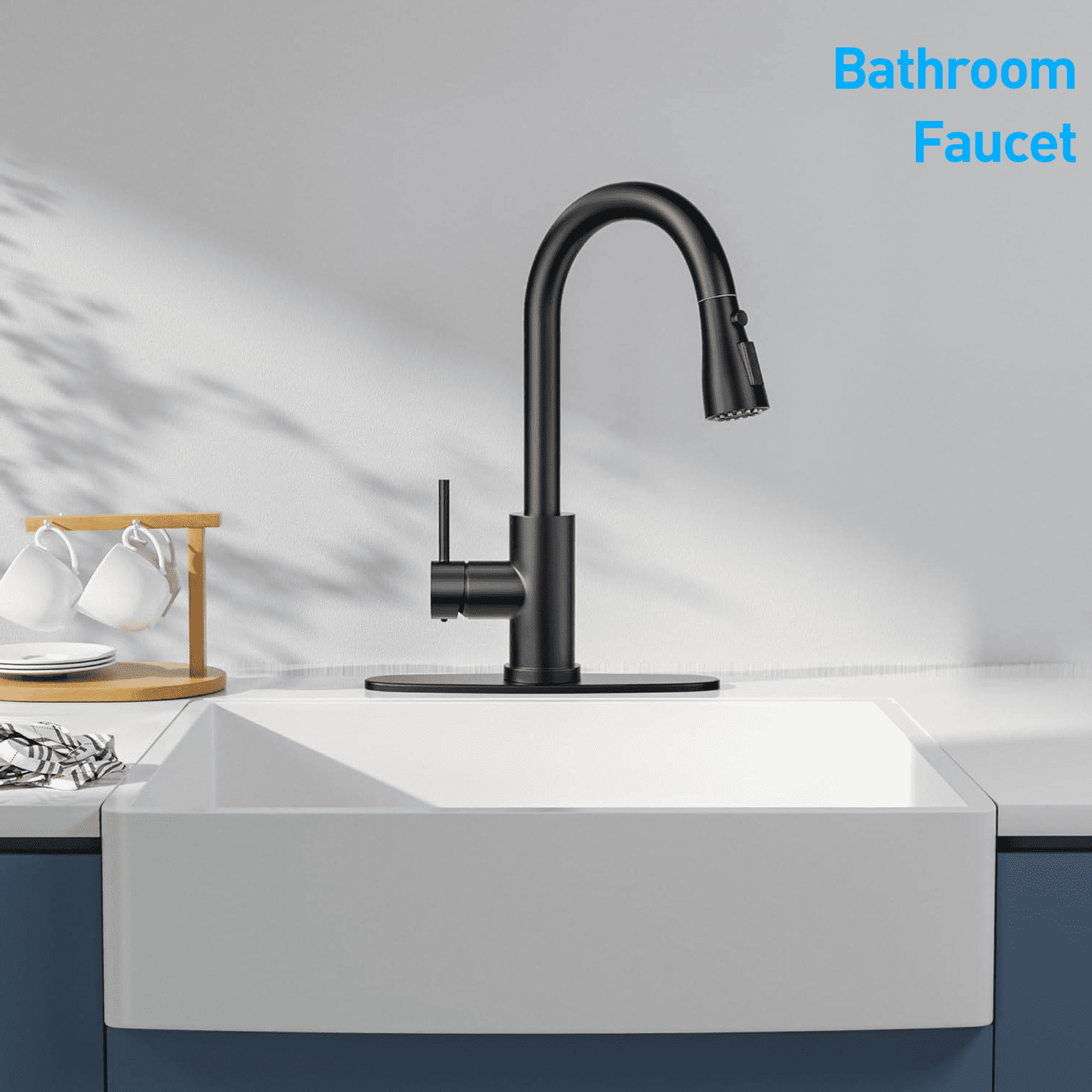 AMBLER Kitchen Faucet with Pull Down Sprayer, Kitchen Sink Faucet Two Water Flow Modes for Farmhouse Camper Laundry Utility Rv Wet Bar(Black)