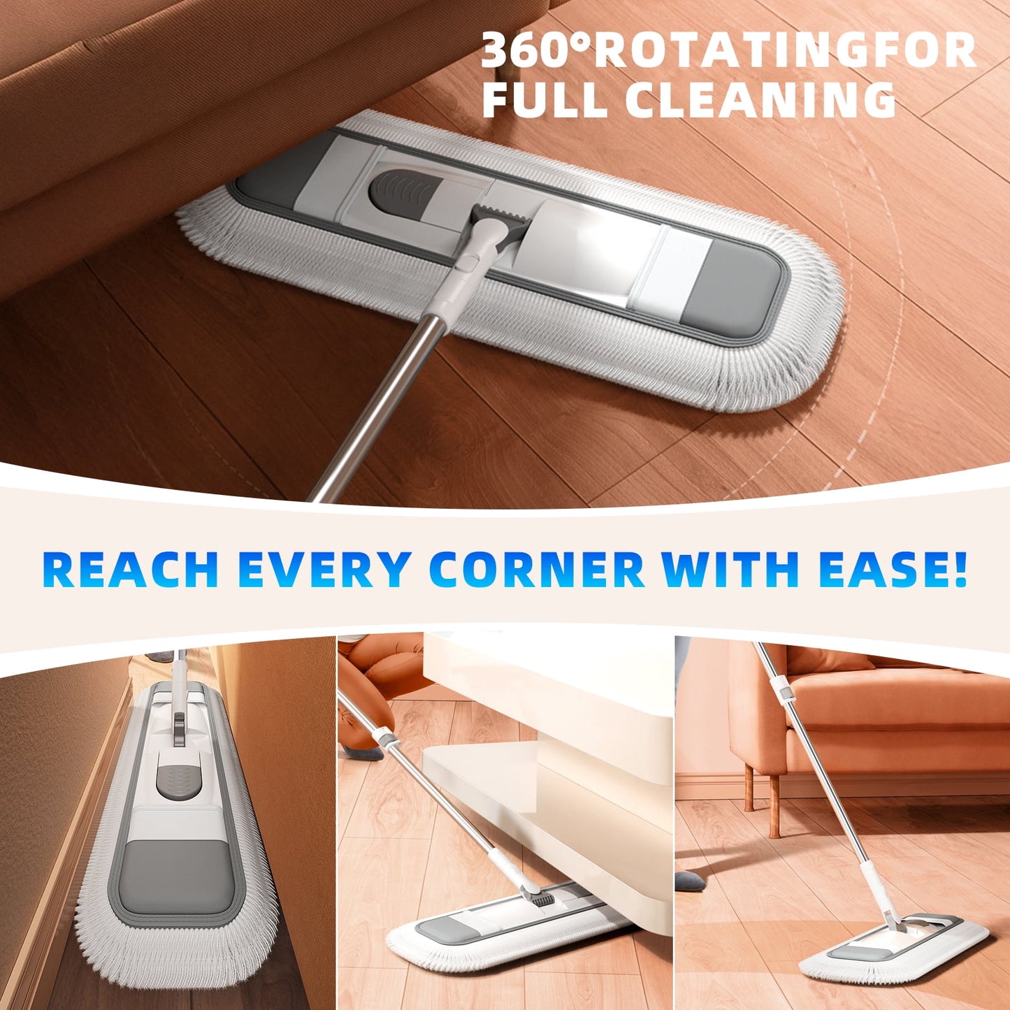 TORIO 2-in-1 Wet & Dry Mop, for Hardwood and Tile Floors Streak-Free, Quick-Drying, High Absorbency Cleaning Tool