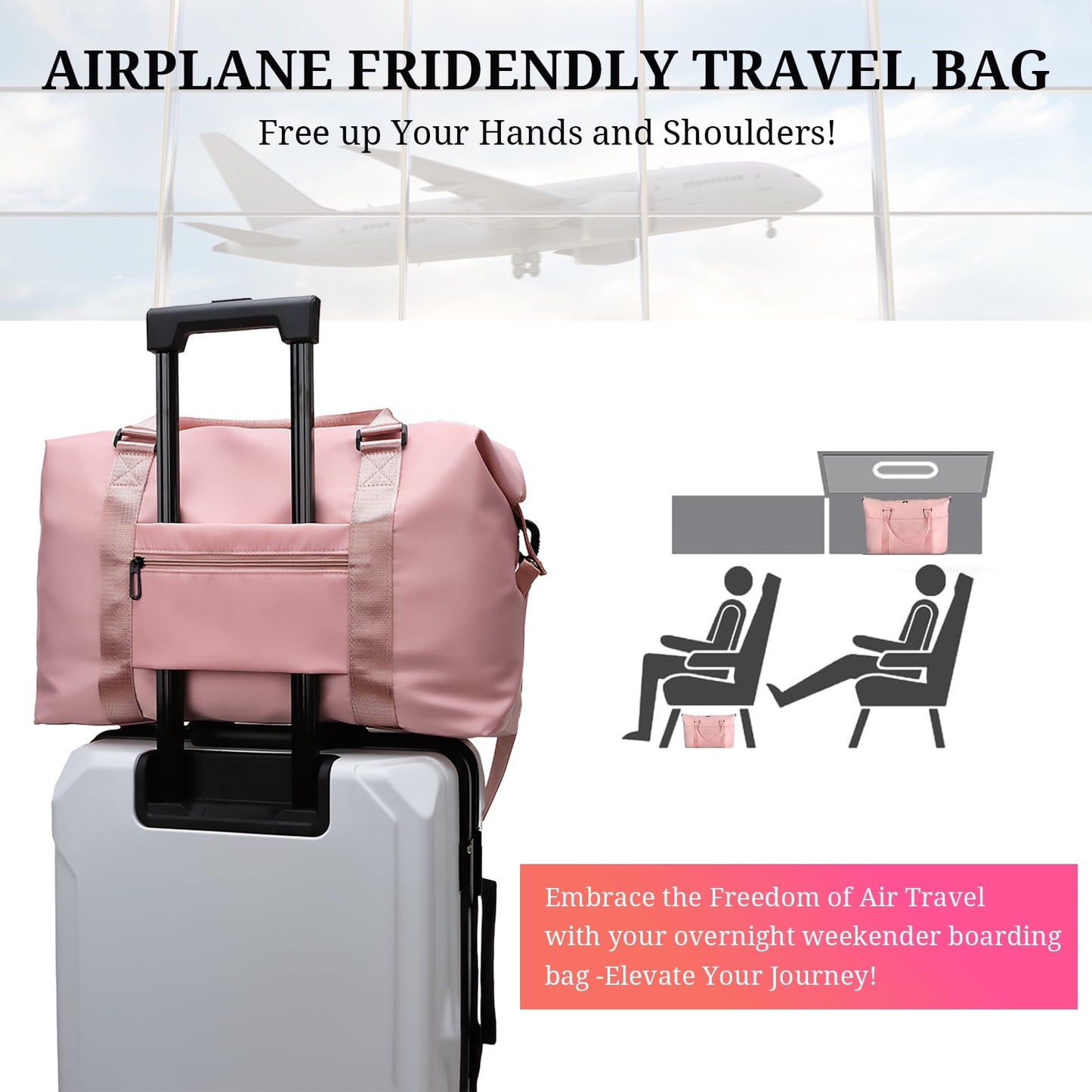 Travel Duffle Bag - Foldable Gym Bag for Women Men, Weekend Bag with Wet Pocket, Hospital Bags for Labor and Delivery, Airplane Travel Essentials for Flying(Pink)