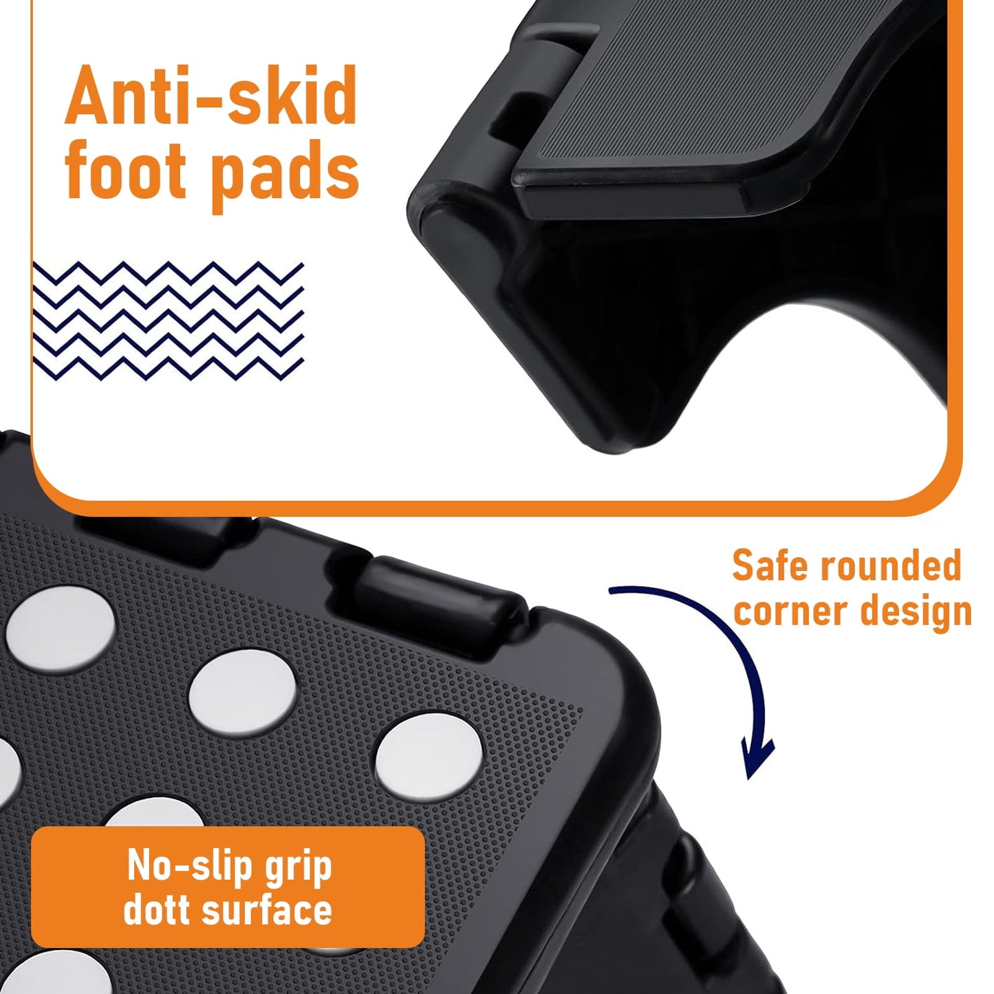 Kailwokk Folding Step Stool, 9'' Non-Slip Foldable Step Stool with Portable Handle for Adults and Kids Holds up to 300 lbs, Great for Kitchen, Bathroom or Bedroom (Black)