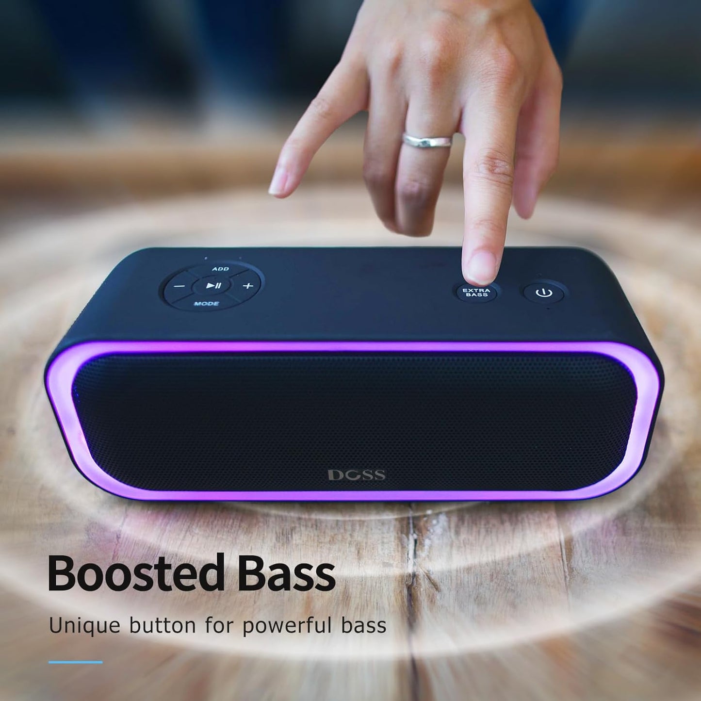 Bluetooth Speaker with 20W Stereo Sound, Active Extra Bass, IPX6 Waterproof, Bluetooth 5.0, TWS Pairing, Multi-Colors Lights, 20H Playtime, Portable Speaker for Beach, Outdoor