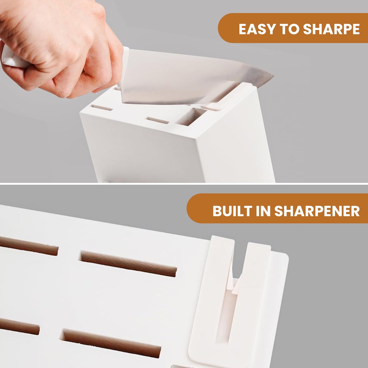 AMBLER Knife Sets, 15 Pcs Sets with Block Built-in Sharpener Kitchen Knife Stainless Steel White