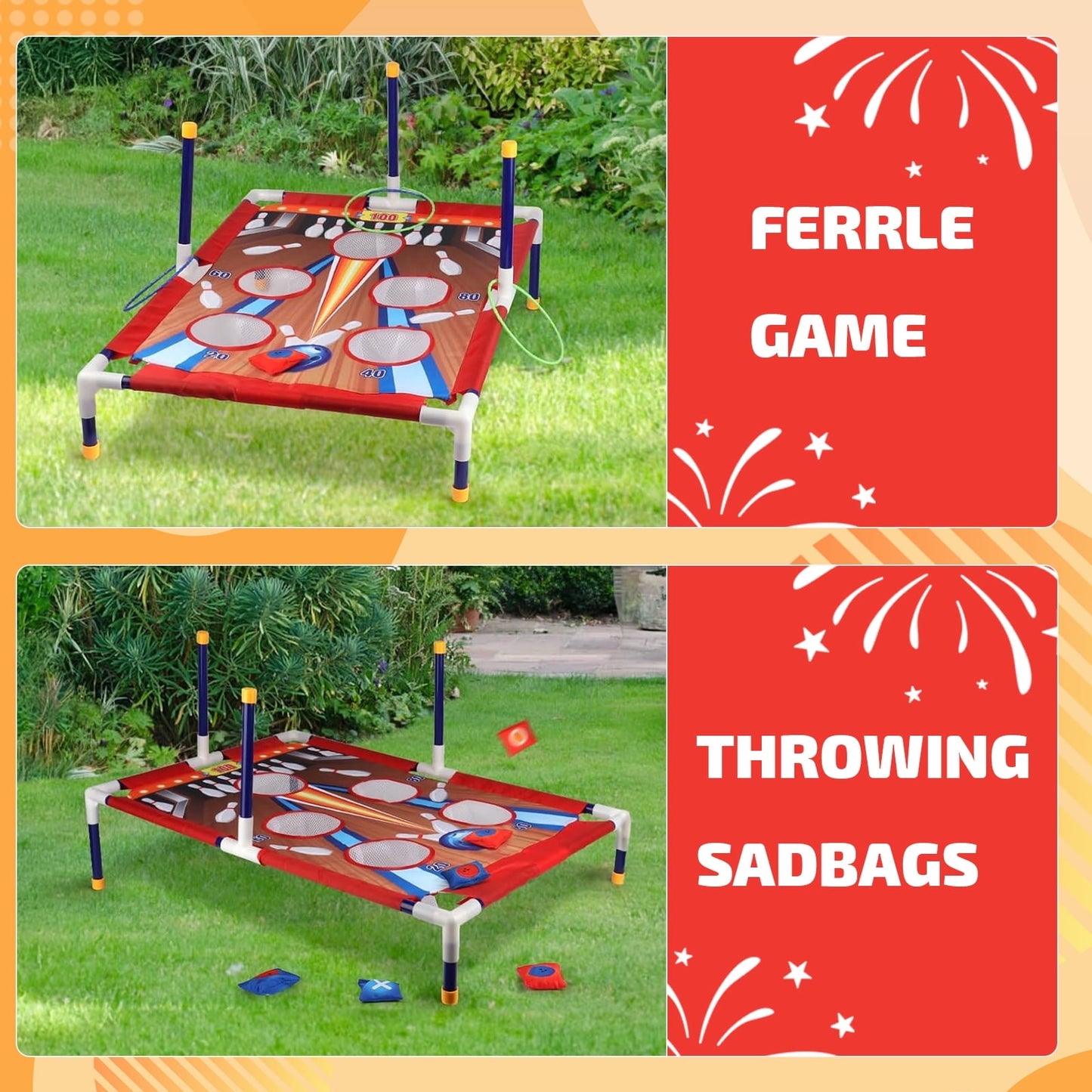 Absoke Bean Bag Toss Game for Kids, 2-in-1 Cornhole Game Loop & Sandbag Outdoor Toys for Kids Ages 3-8