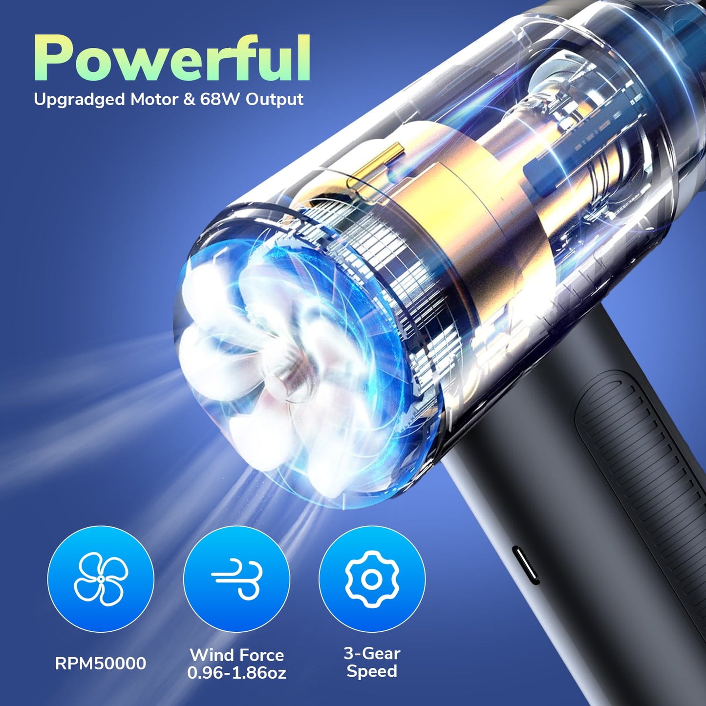 TORIO Electric Air Duster, Powerful Compressed Air Blower for Electronics, Car Interior, Pet Hair, and Home Cleaning