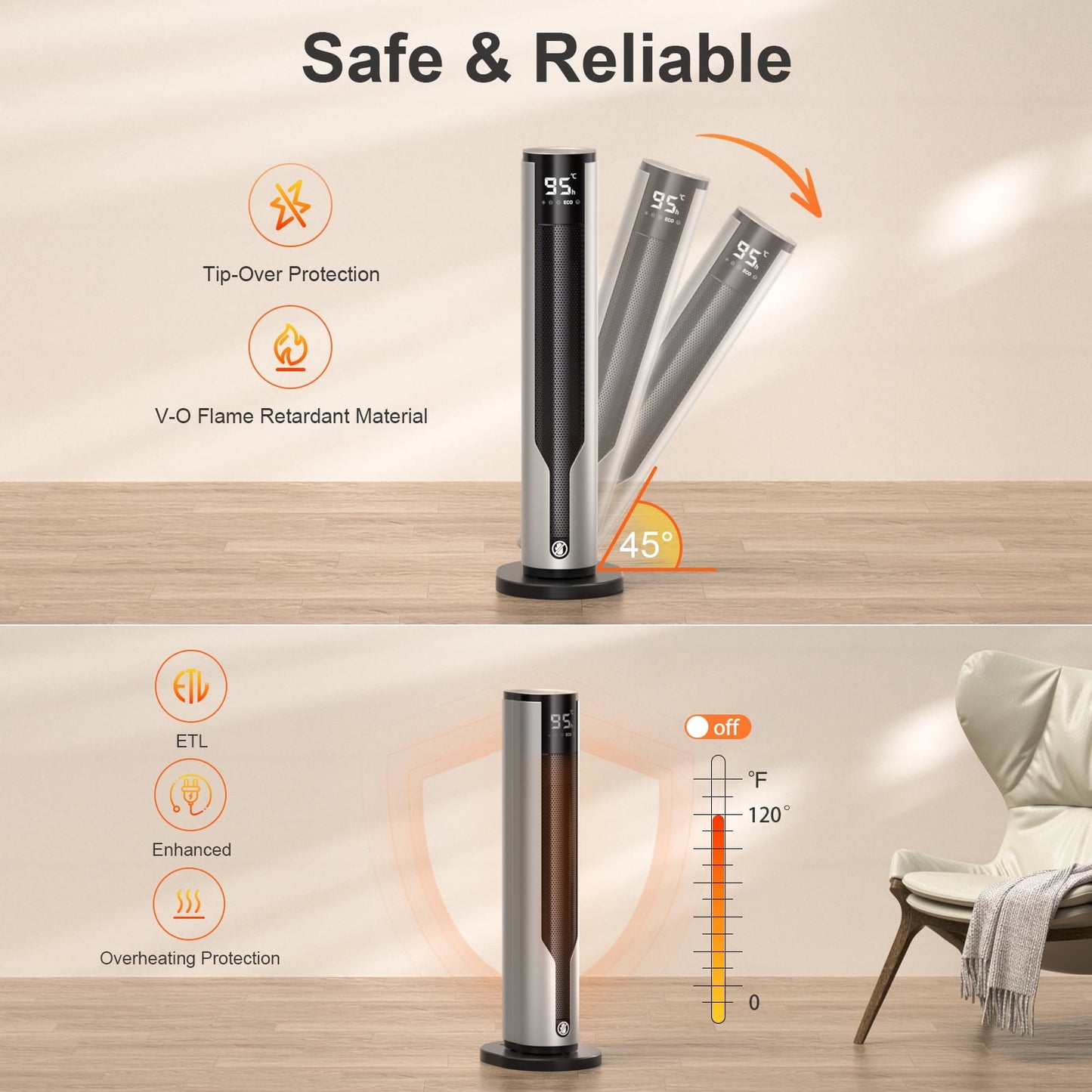 Space Heater Indoor, ATUPEN 1500W PTC Electric Heaters with Thermostat Remote, 70°Oscillation, 12H Timer, Fast Safety Ceramic Room Heater for Home Bedroom Office