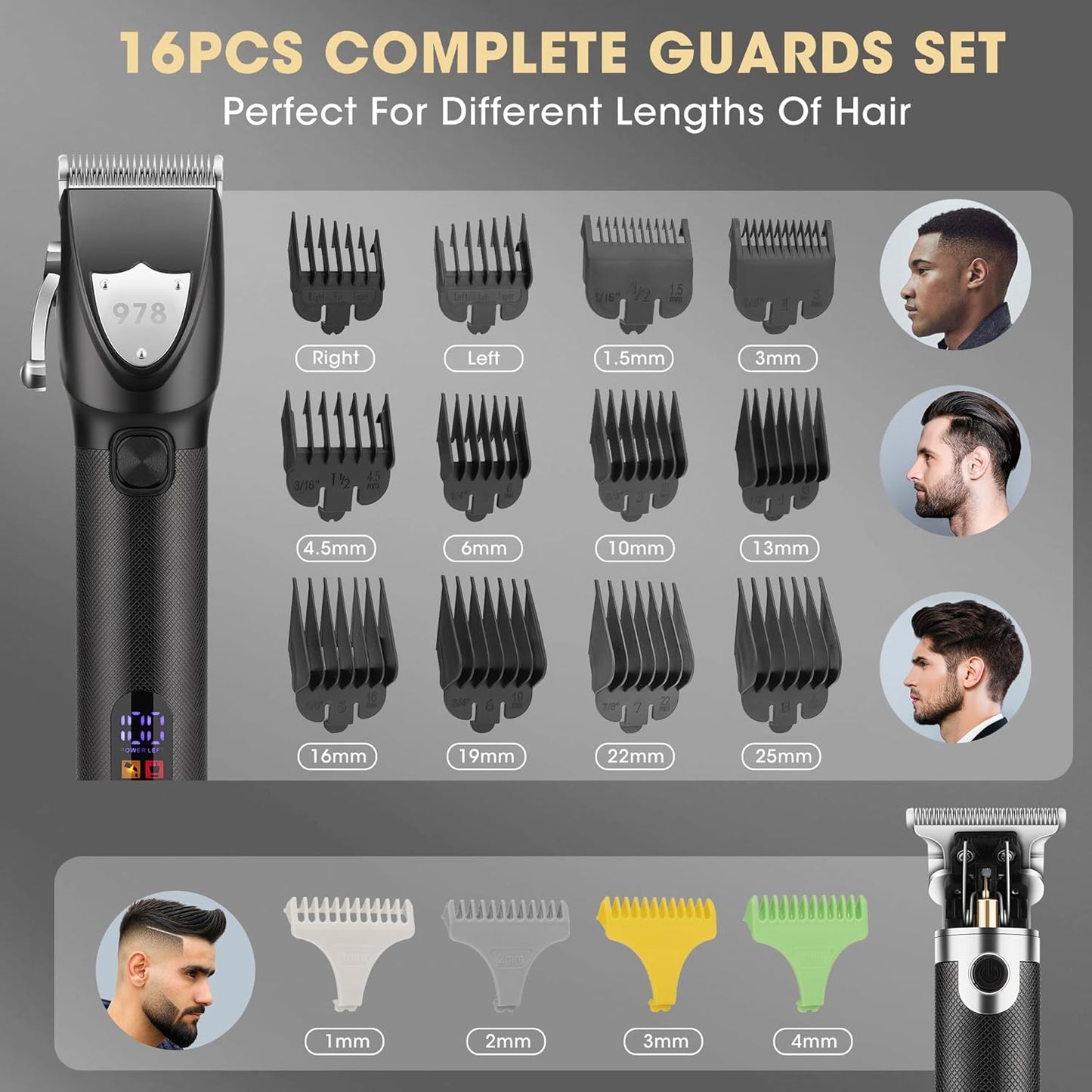 Professional Hair Clippers Electric Razor Shavers Men 3 Piece Set Rechargeable Clippers and Trimmers Beard Trimmer Barber Kit with Travel Case Clippers for Hair Cutting Gifts for him