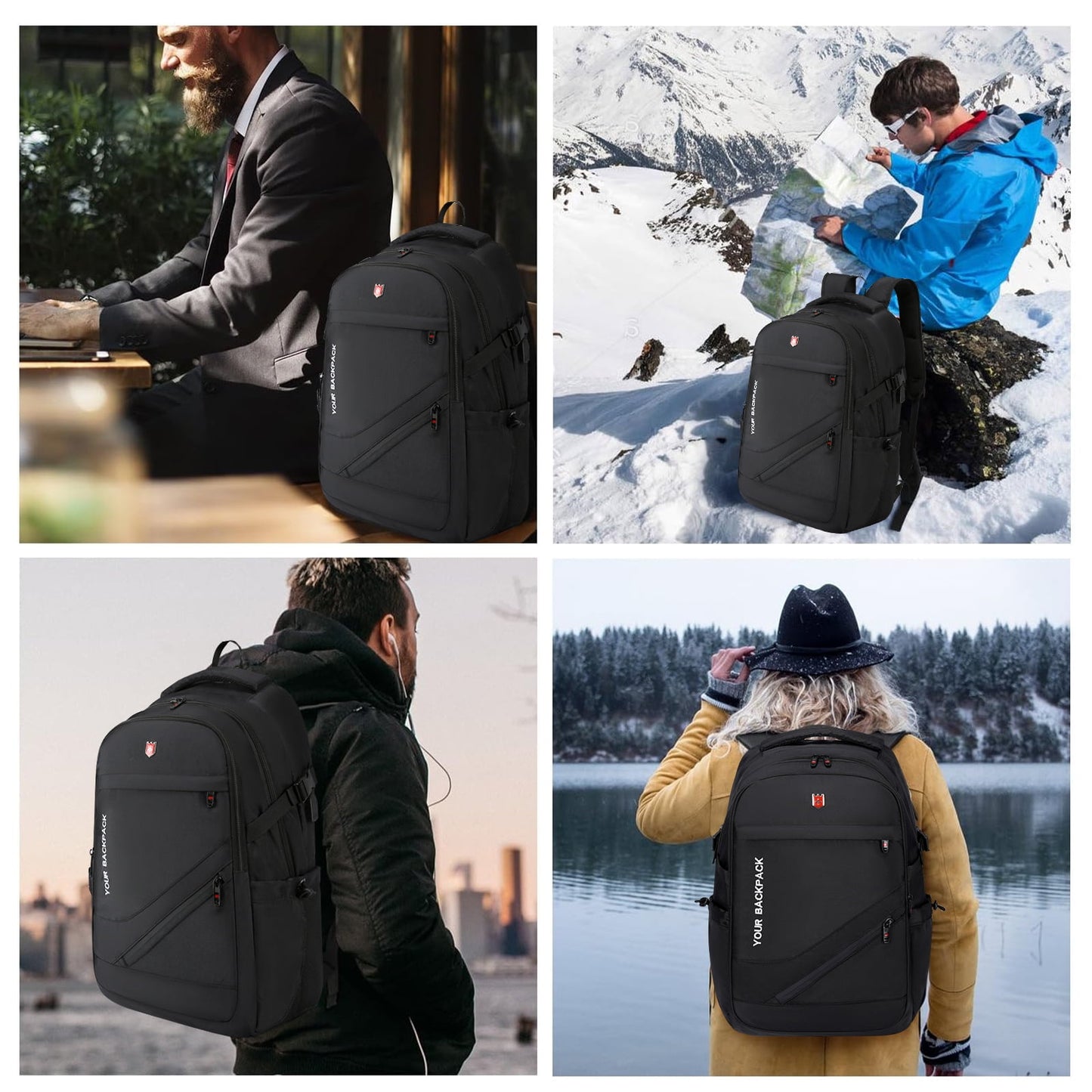 Kailwokk Travel Laptop Backpack for Men, 21" Large Waterproof Anti Theft Business Bag with USB Port, Black