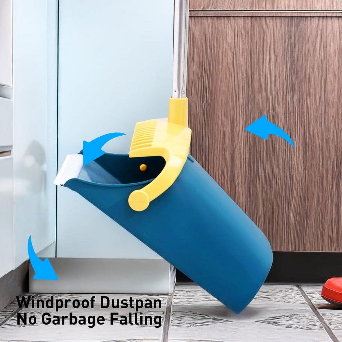 Broom and Dustpan Set, 51.2" Self-Cleaning with Dustpan Teeth for Pet Hair, Home, Kitchen, Blue