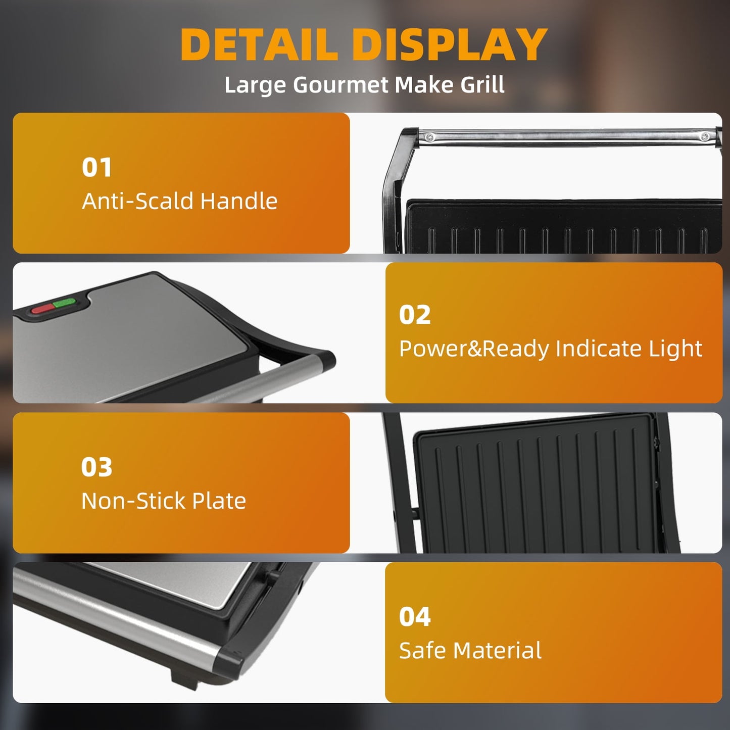 Panini Press Grill,Non-Stick Coated Plates Sandwich Maker,2 Slice Stainless Steel Electric Indoor Grill