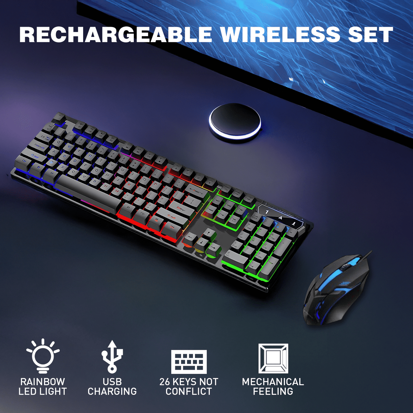 Wired Mechanical Gaming Keyboard - Portable RGB Backlit 104 Keys Mini Wired Office Keyboard with Mouse Combo