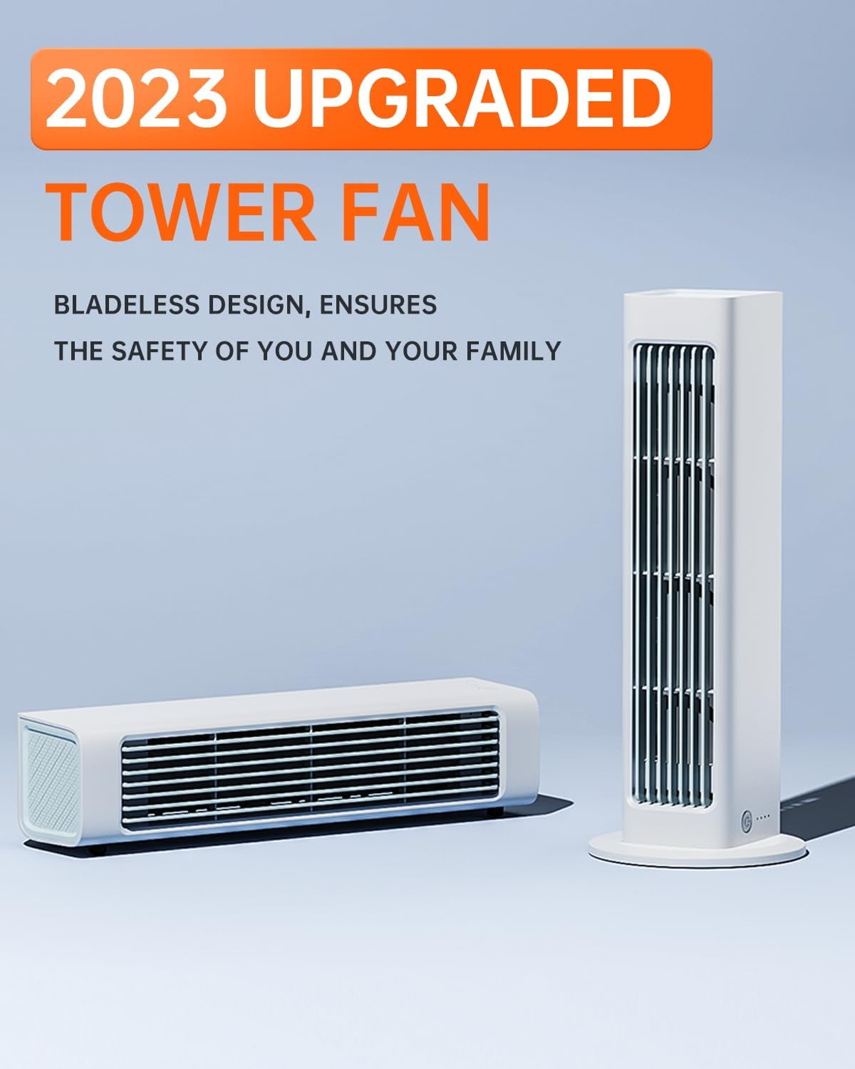 Oscillating Small Tower Fan - Bladeless Desk Fan with Remote Control Strong Wind Ultra Quiet Fan for Office 3000mHA USB C Small Office Fan with 3-Speed Bedroom