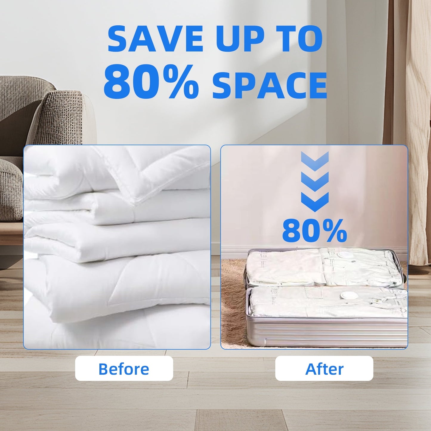 TORIO Electric Vacuum Storage Bags, 2-Layer Seal Design with Pump, Space-Saving for Clothes, Bedding, and Travel
