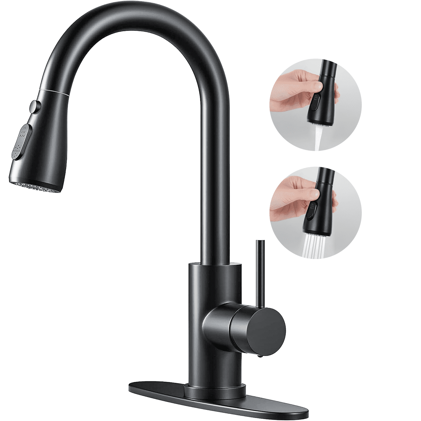 AMBLER Kitchen Faucet with Pull Down Sprayer, Kitchen Sink Faucet Two Water Flow Modes for Farmhouse Camper Laundry Utility Rv Wet Bar(Black)
