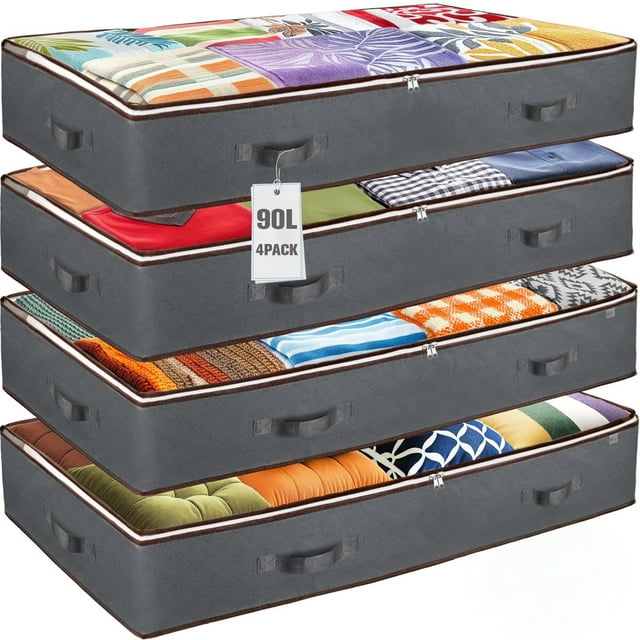 Torio 4 Pack Non-Woven Storage Bags, Thickened Soft Material with Large Capacity, Bedroom Storage Handle Design Waterproof and Dustproof Fabric