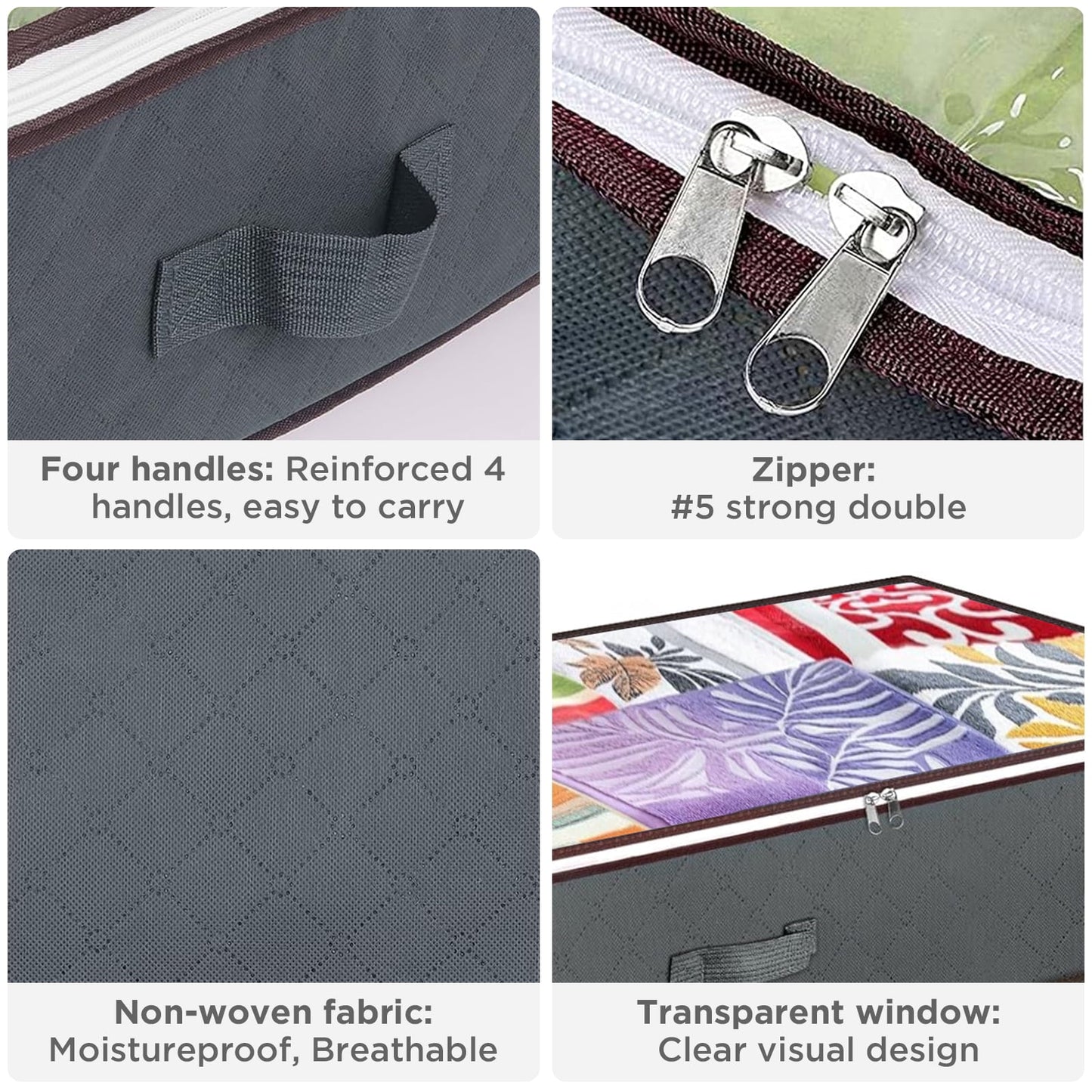 Torio 4 Pack Non-Woven Storage Bags, Thickened Soft Material with Large Capacity, Bedroom Storage Handle Design Waterproof and Dustproof Fabric