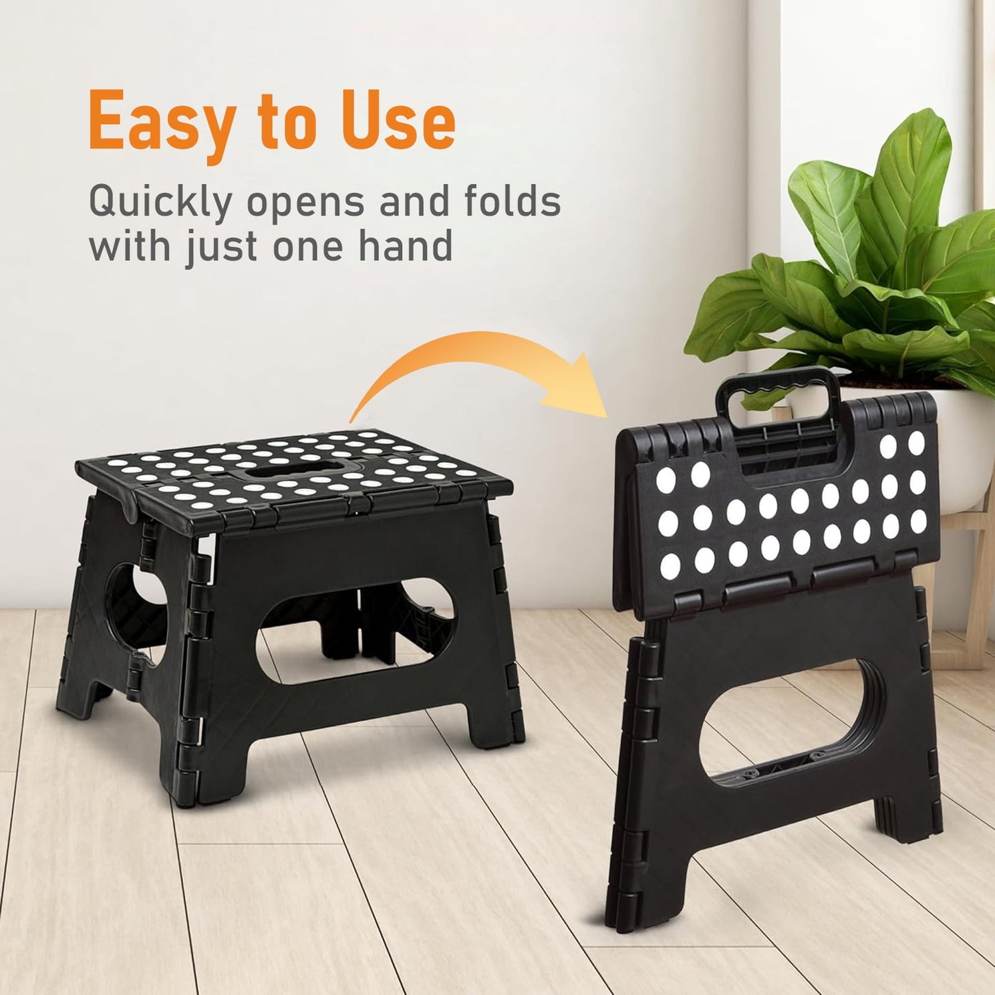 Kailwokk Folding Step Stool, 9'' Non-Slip Foldable Step Stool with Portable Handle for Adults and Kids Holds up to 300 lbs, Great for Kitchen, Bathroom or Bedroom (Black)