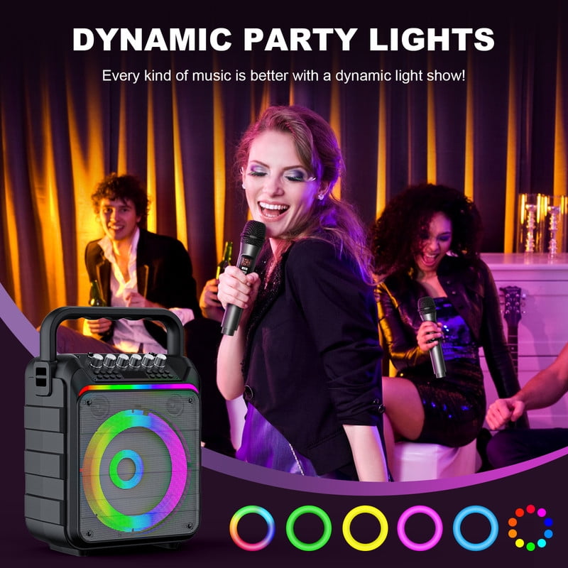 Karaoke Machine for Adults Kids - Portable Wireless Bluetooth Speaker with 2 Wireless Microphones, Supports for TWS, USB, FM, AUX in, TF Card, for Party, Meeting