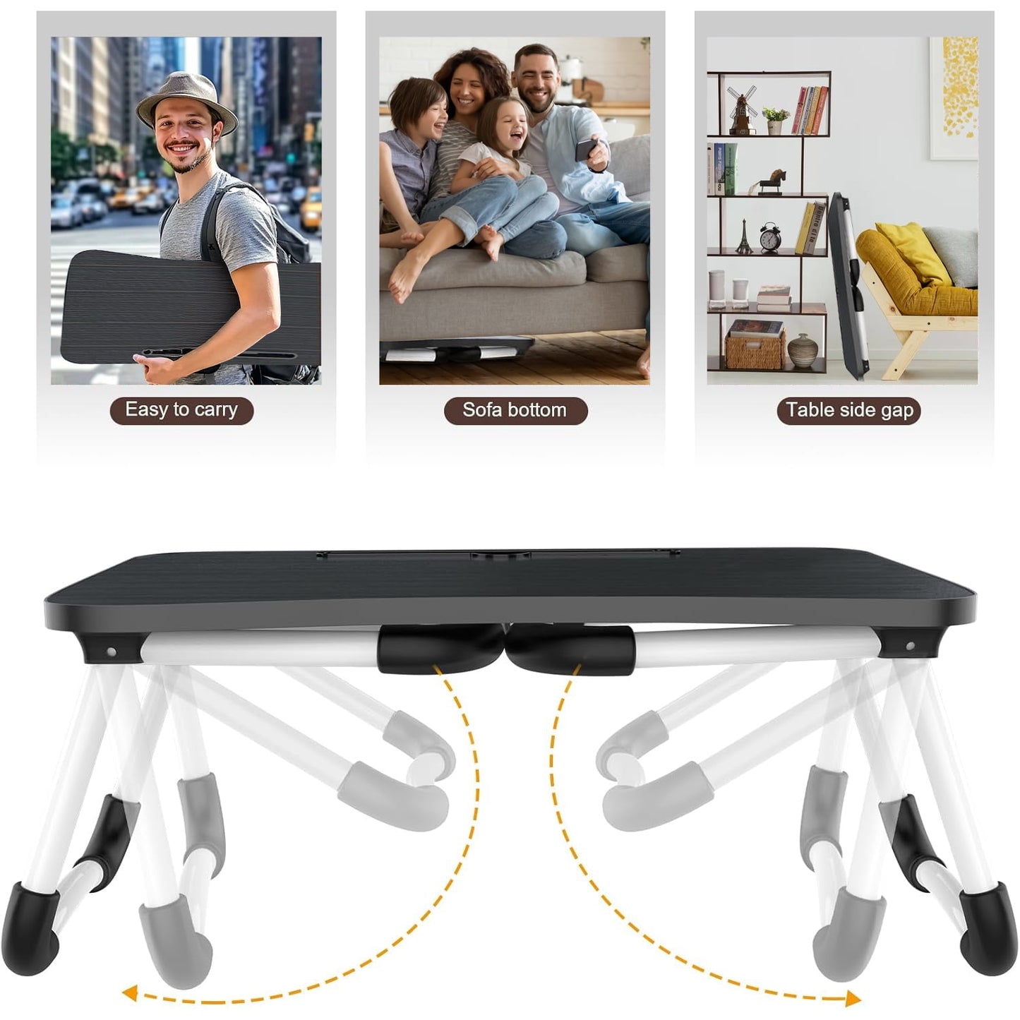 Foldable Lap Desk, 23.6 Inch Portable Wood Laptop Desk for Bed Sofa Reading Writing Eating Watching, Black