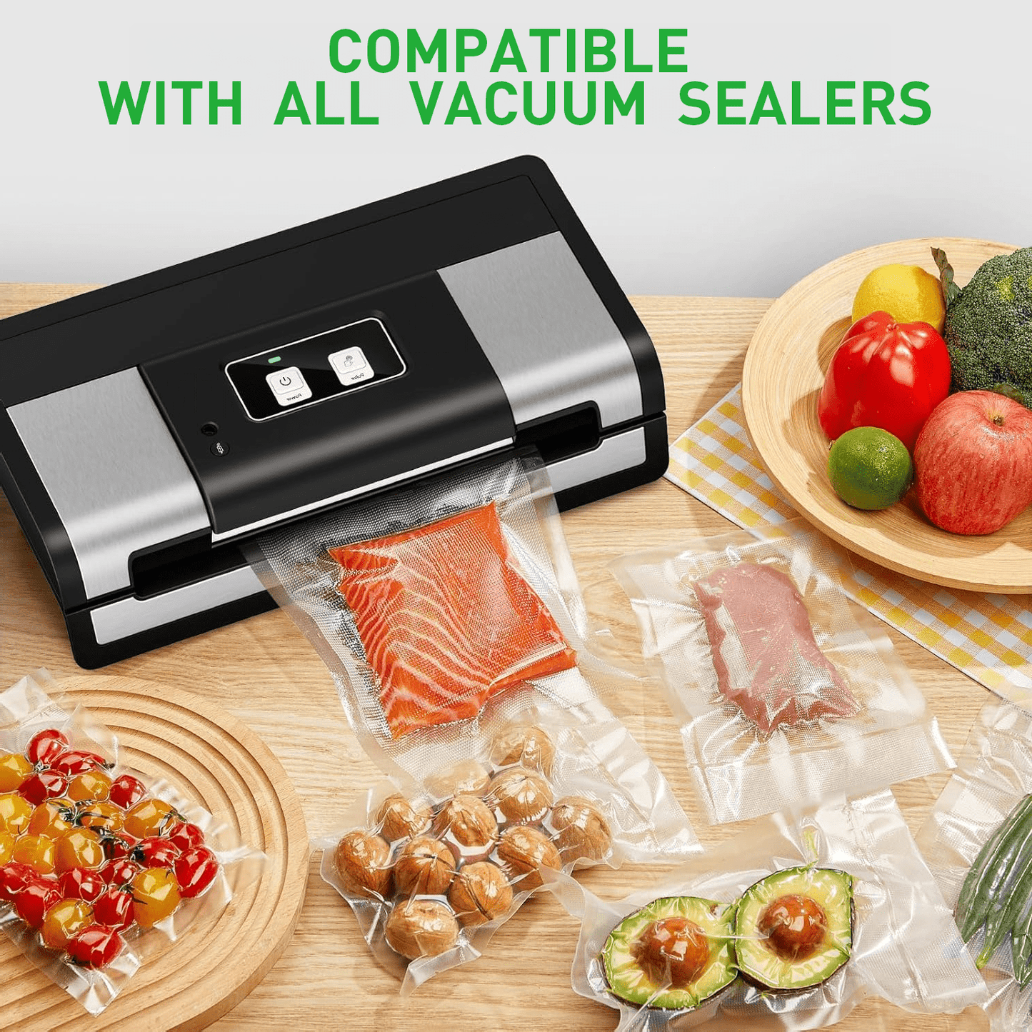 Vacuum Sealer Bags,2 Pack 11" x 50',8" x 50' Vacuum Sealer Rolls for Food,BPA Free 100Ft Food Storage Bag,Clear